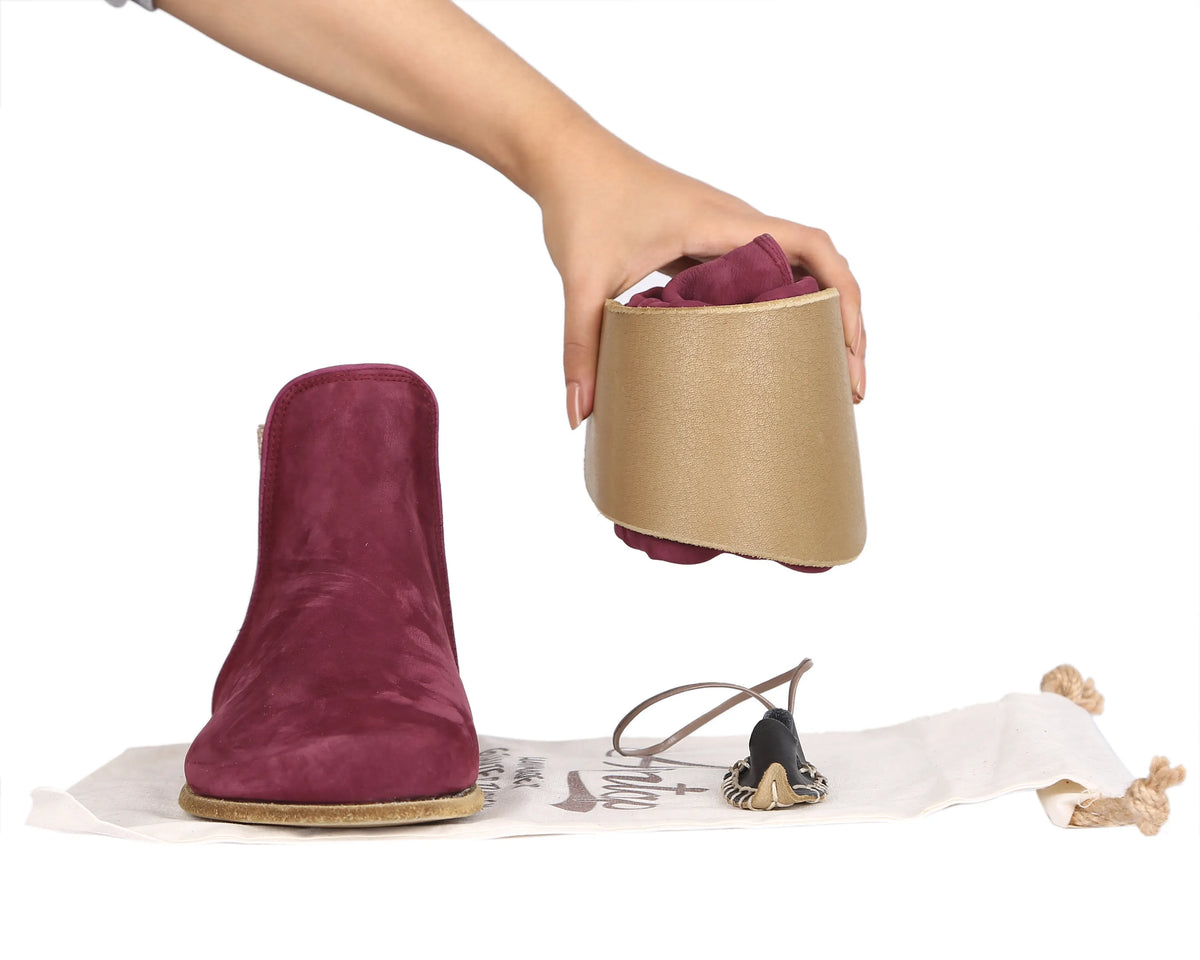 Nubuck Barefoot Chelsea Boots Shoes – Classic Sole — Leather Sole – Burgundy