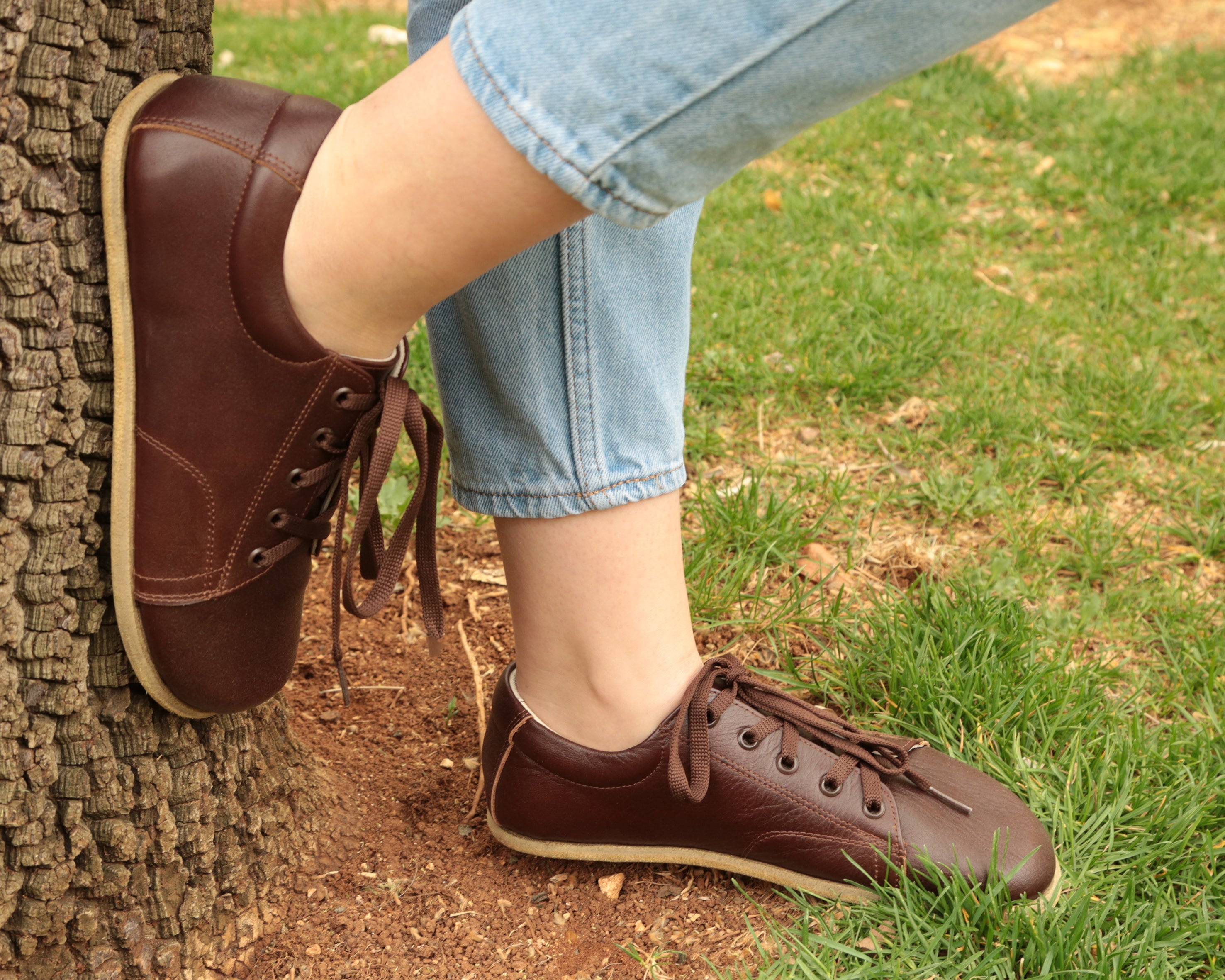 Dark Brown Sneaker Wide Barefoot Smooth Leather Handmade Shoes 