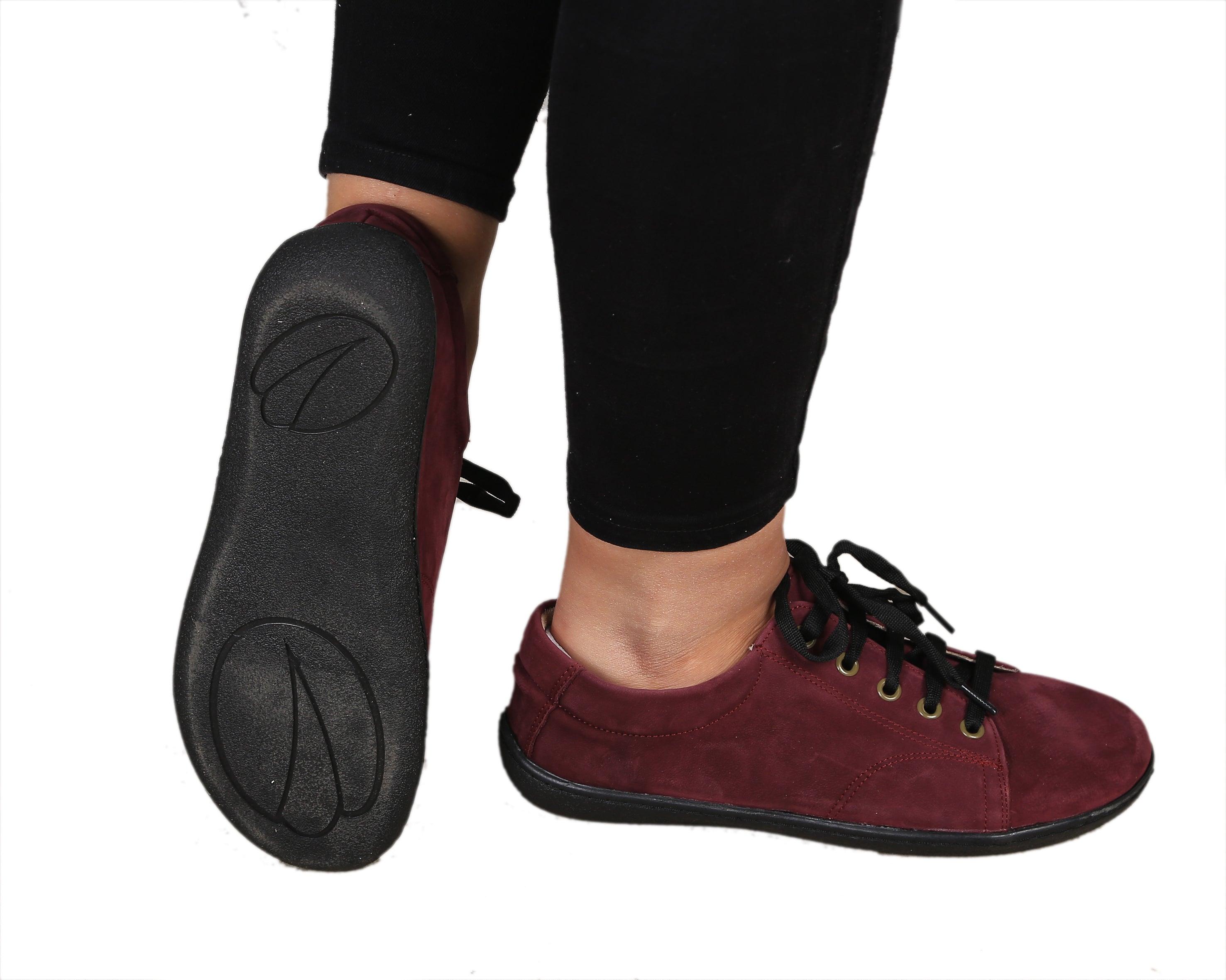 Burgundy SNEAKER Wide Barefoot Shoes Nubuck Leather Handmade 6mm Rubber Outsole 