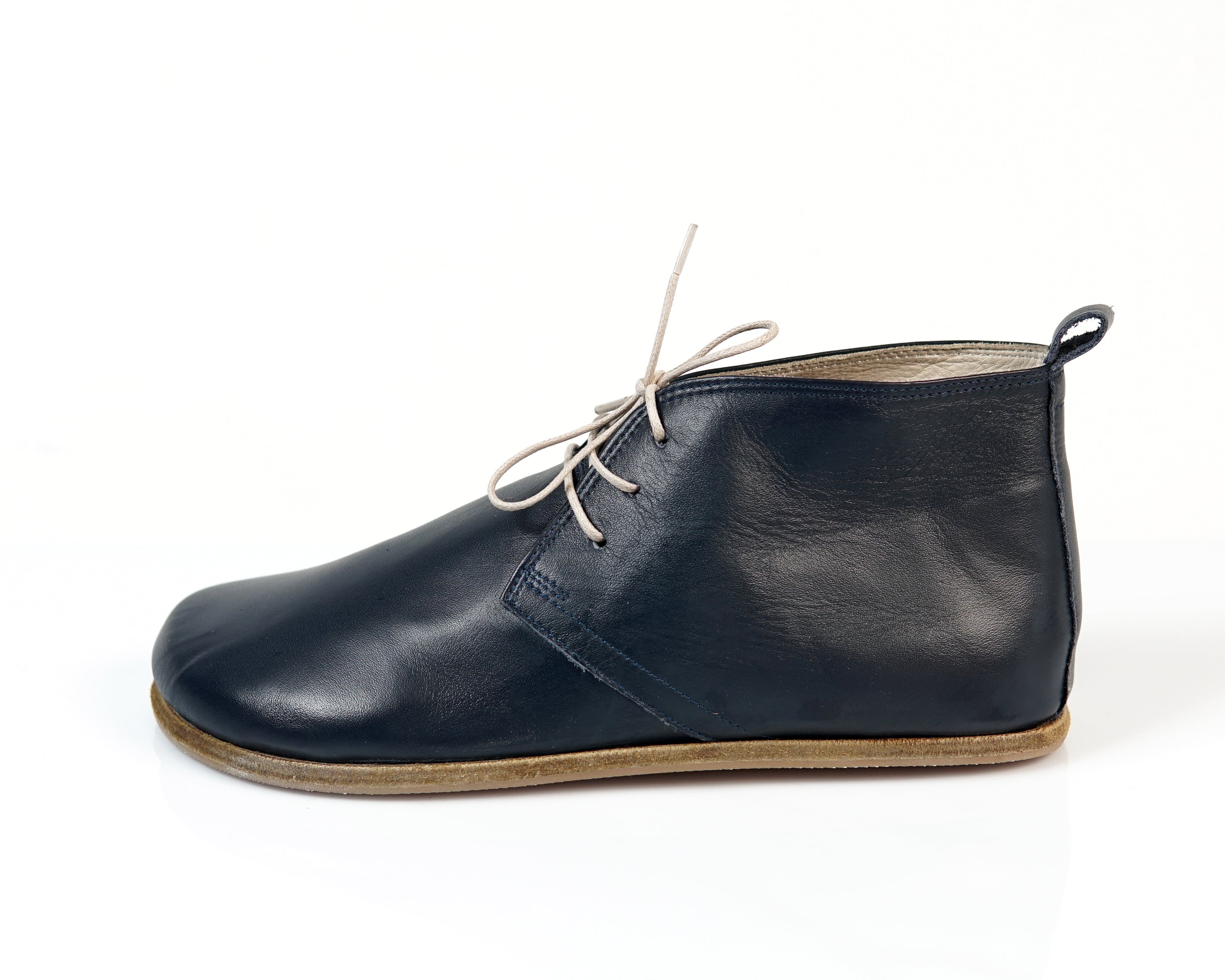 Navy Blue Ankle Boots Wide Barefoot Smooth Leather Handmade Shoes 