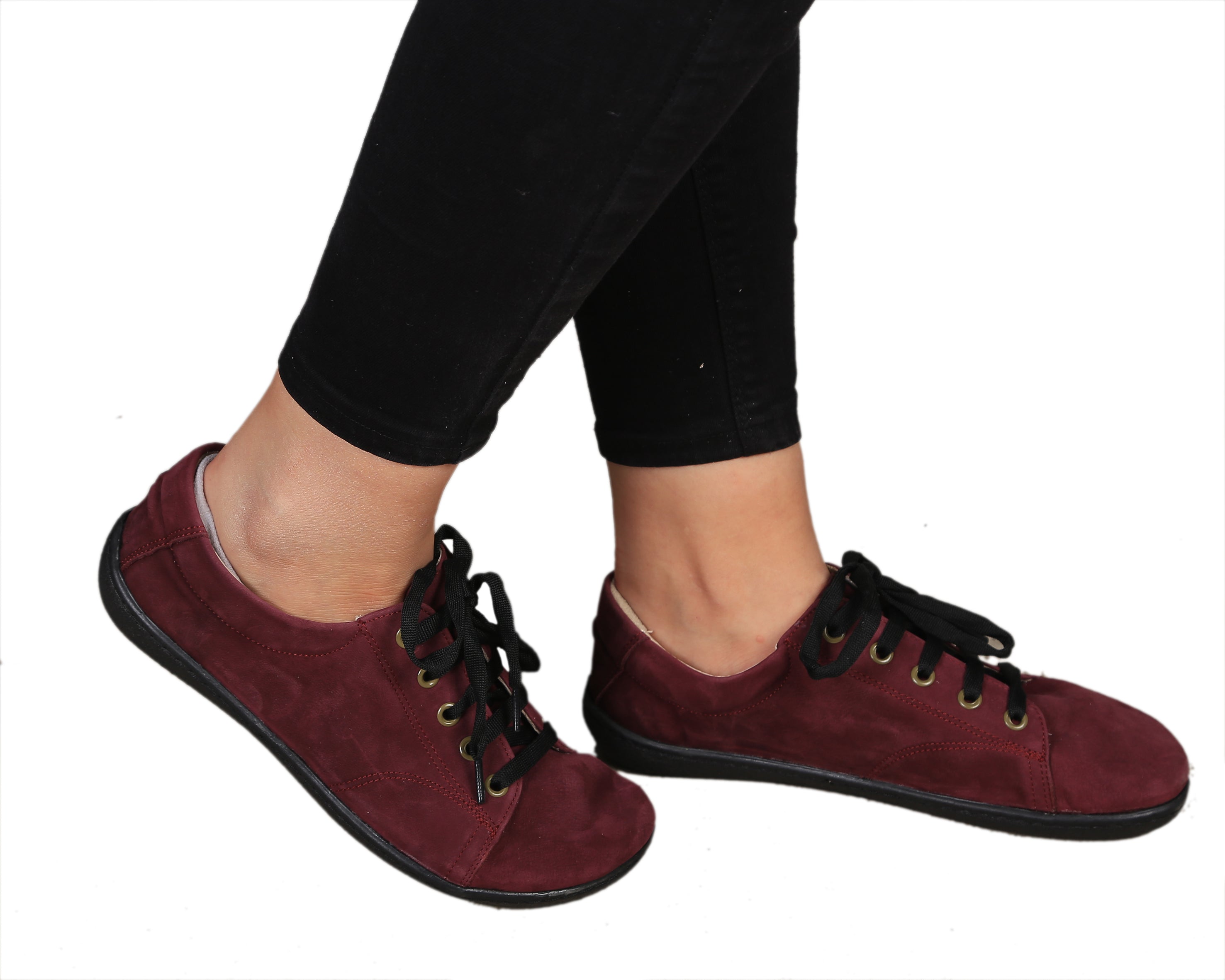 Burgundy SNEAKER Wide Barefoot Shoes Nubuck Leather Handmade 6mm Rubber Outsole 