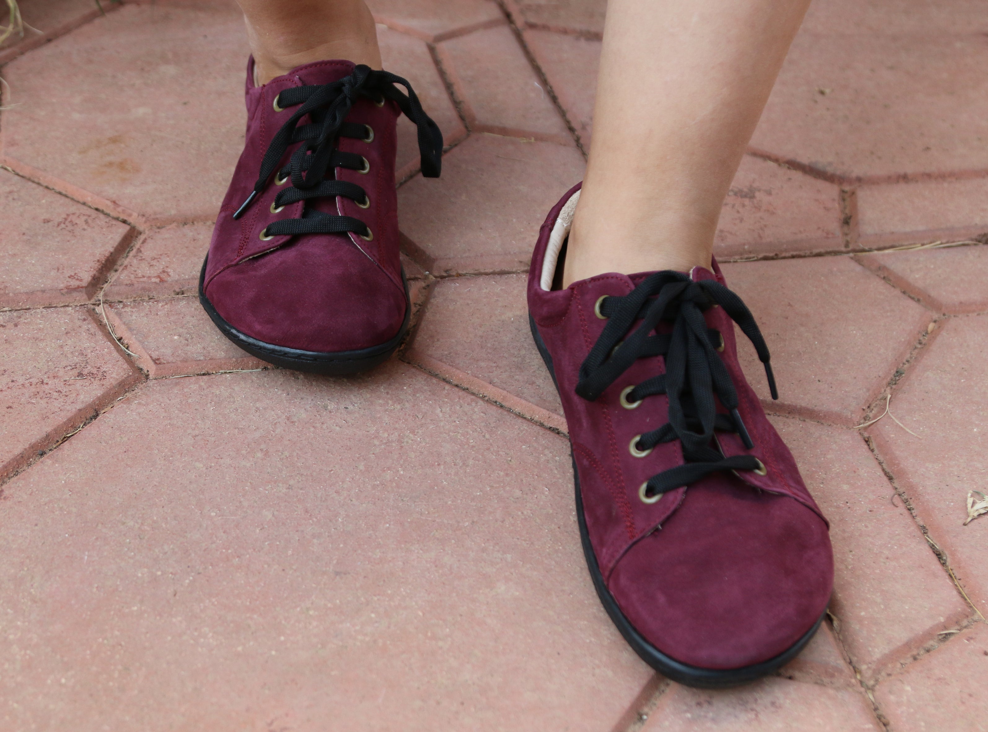 Burgundy SNEAKER Wide Barefoot Shoes Nubuck Leather Handmade 6mm Rubber Outsole