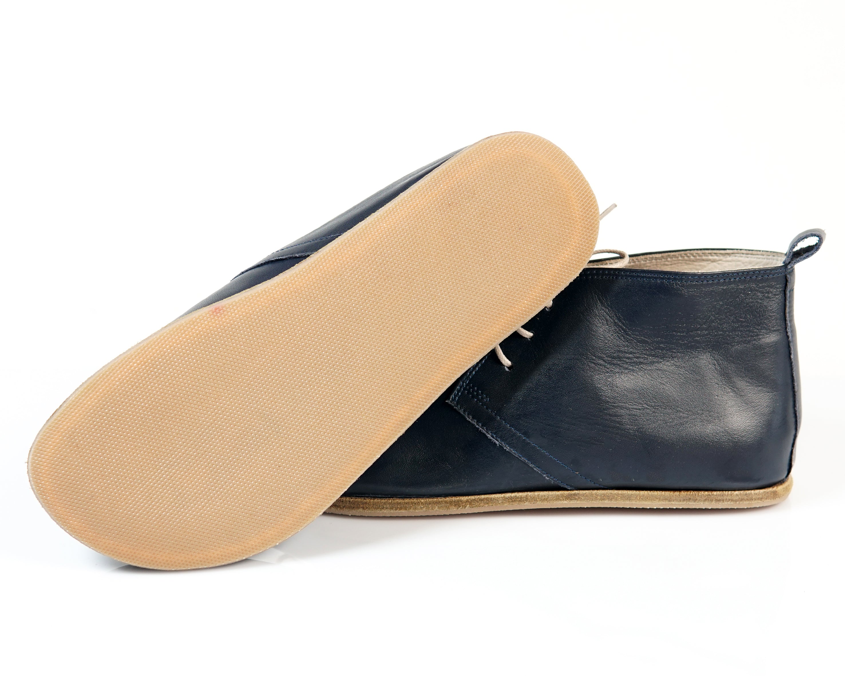 Navy Blue Ankle Boots Wide Barefoot Smooth Leather Handmade Shoes 