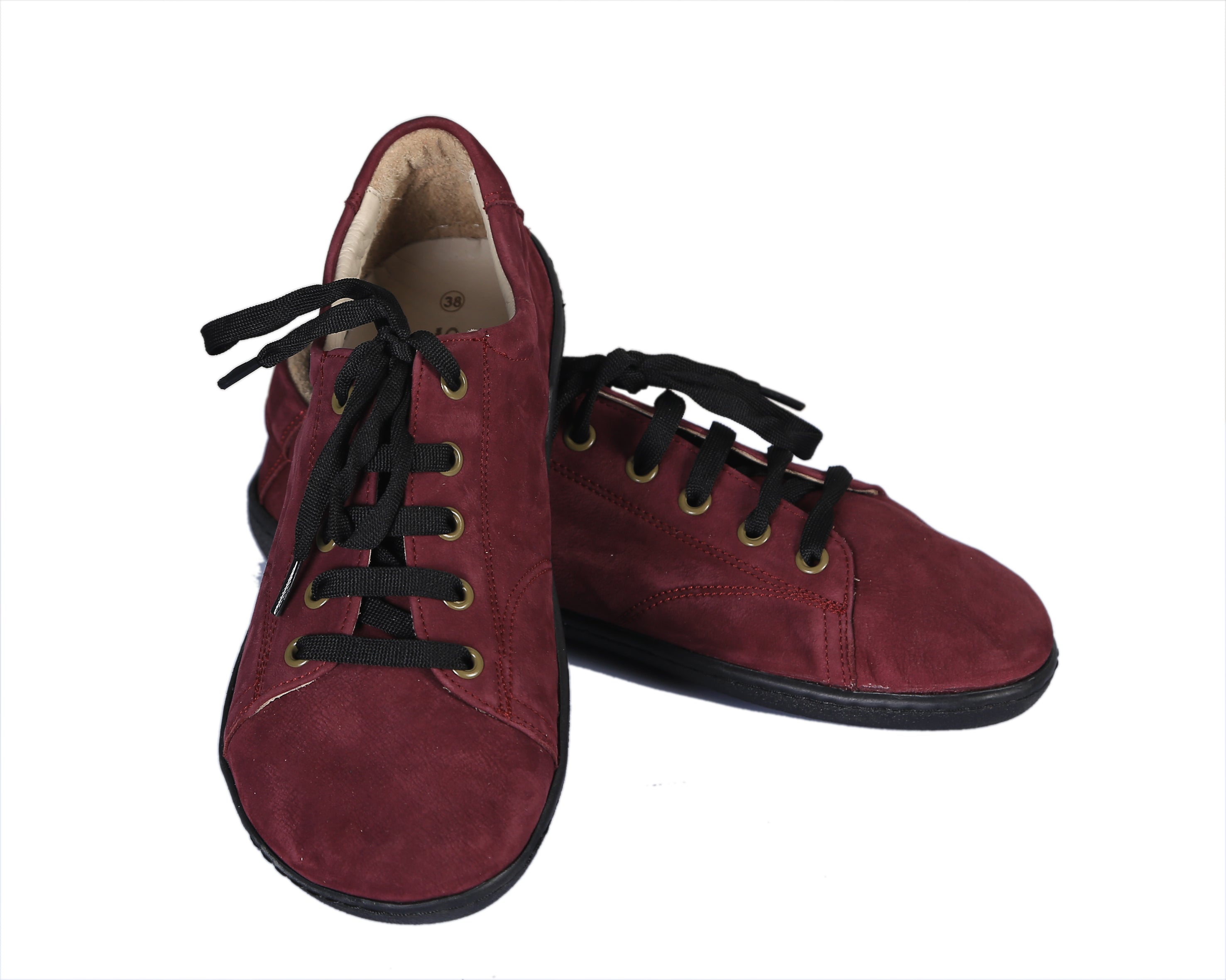 Burgundy SNEAKER Wide Barefoot Shoes Nubuck Leather Handmade 6mm Rubber Outsole