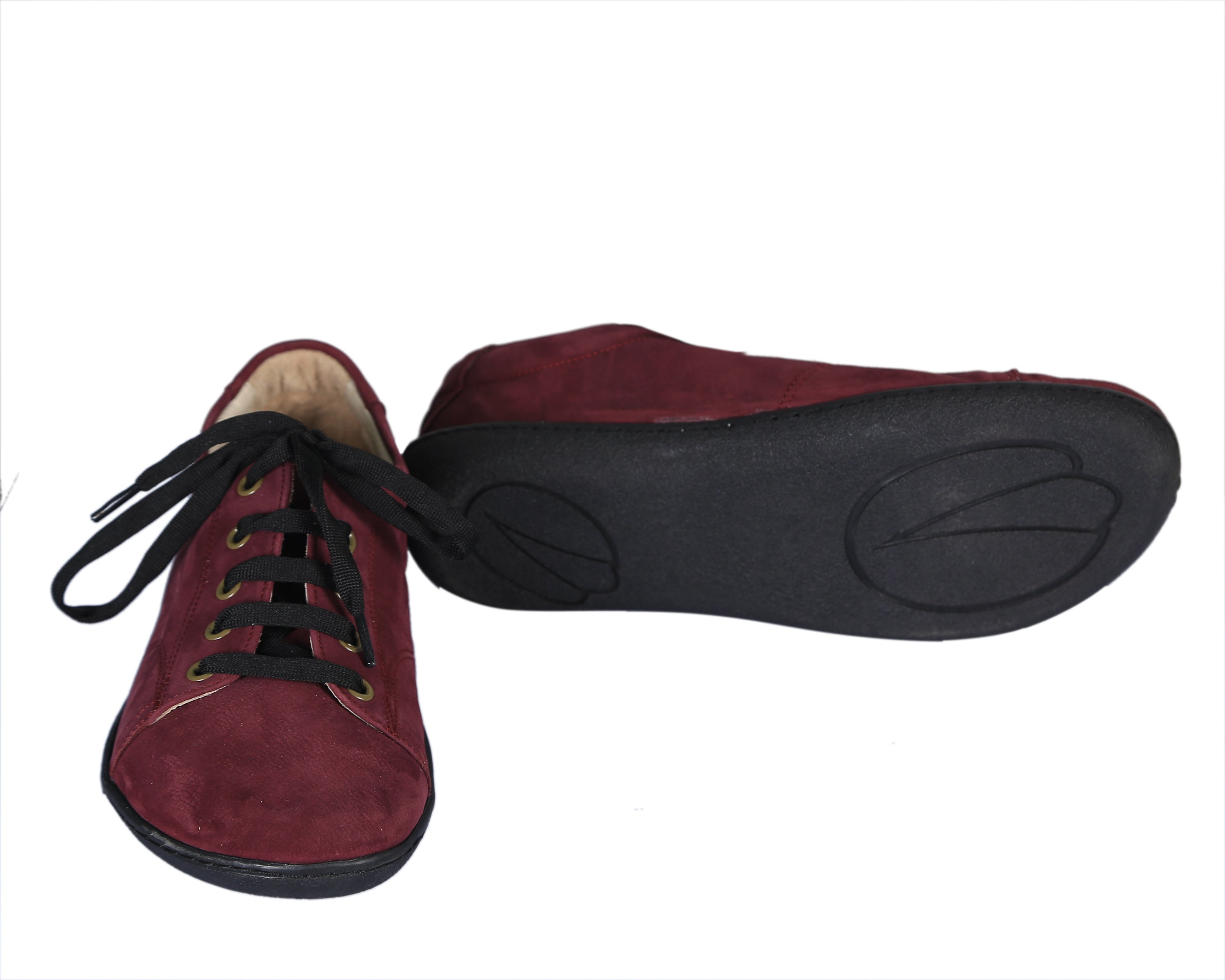 Burgundy SNEAKER Wide Barefoot Shoes Nubuck Leather Handmade 6mm Rubber Outsole