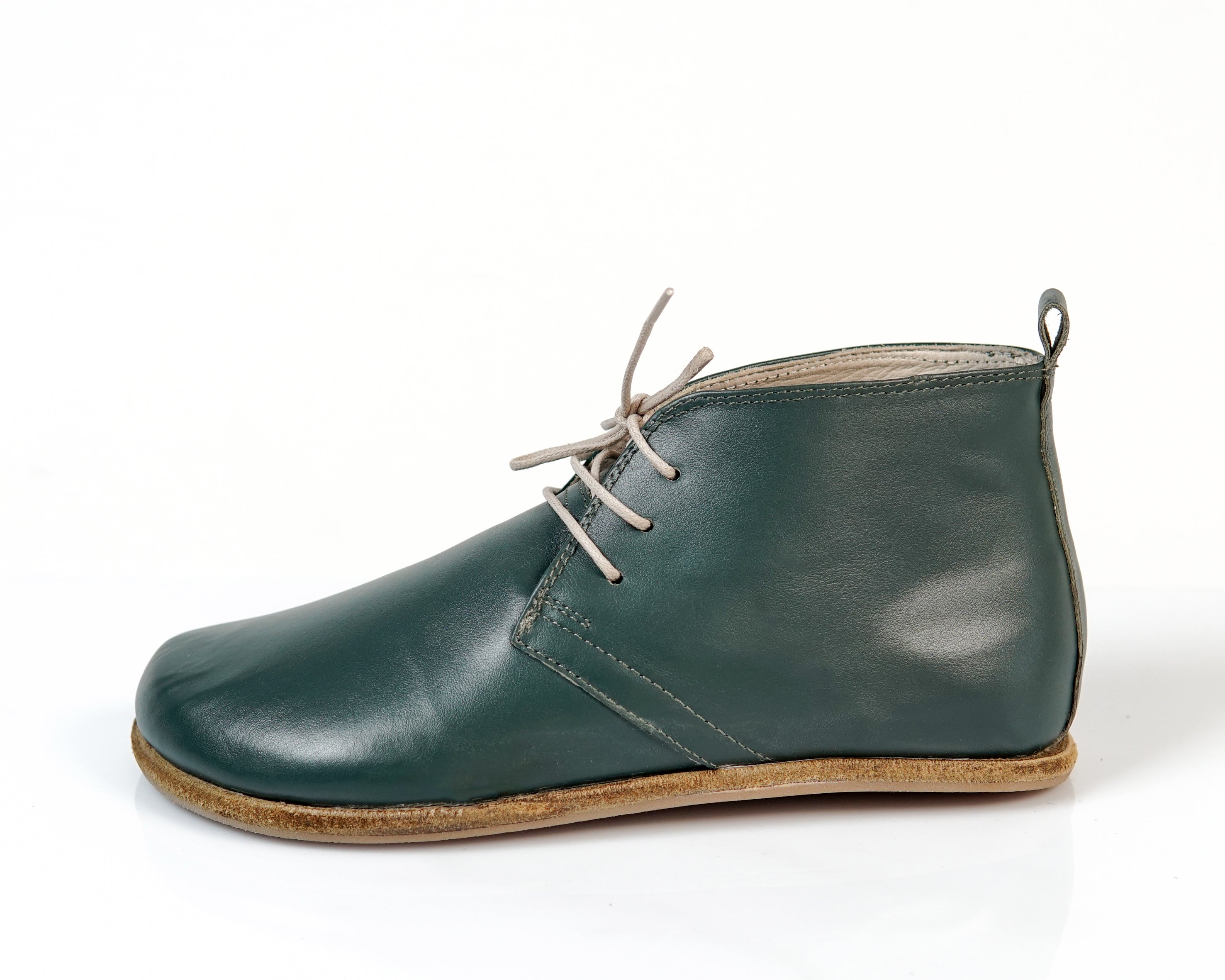 Green Ankle Boots Wide Barefoot Smooth Leather Handmade Shoes 
