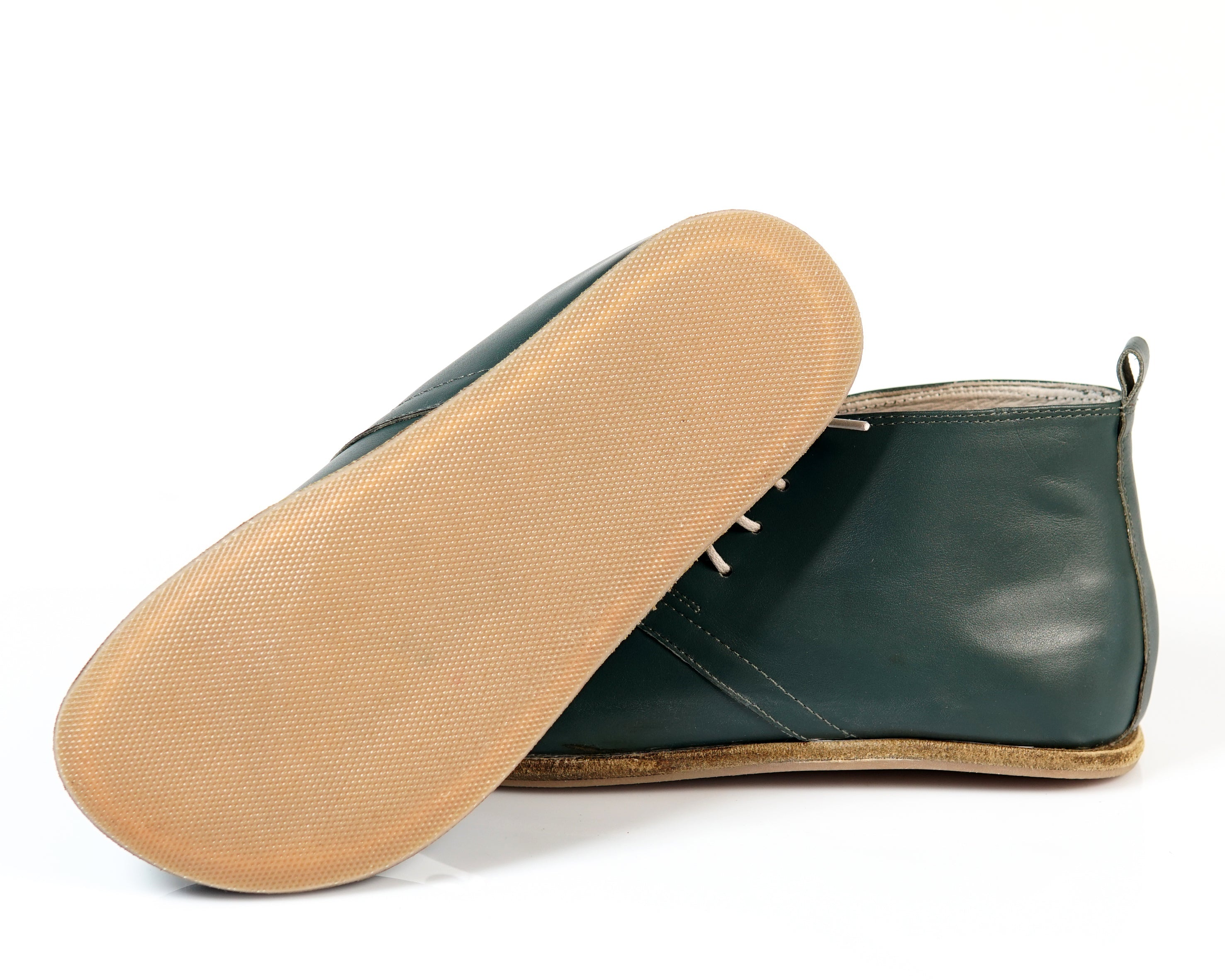 Green Ankle Boots Wide Barefoot Smooth Leather Handmade Shoes 