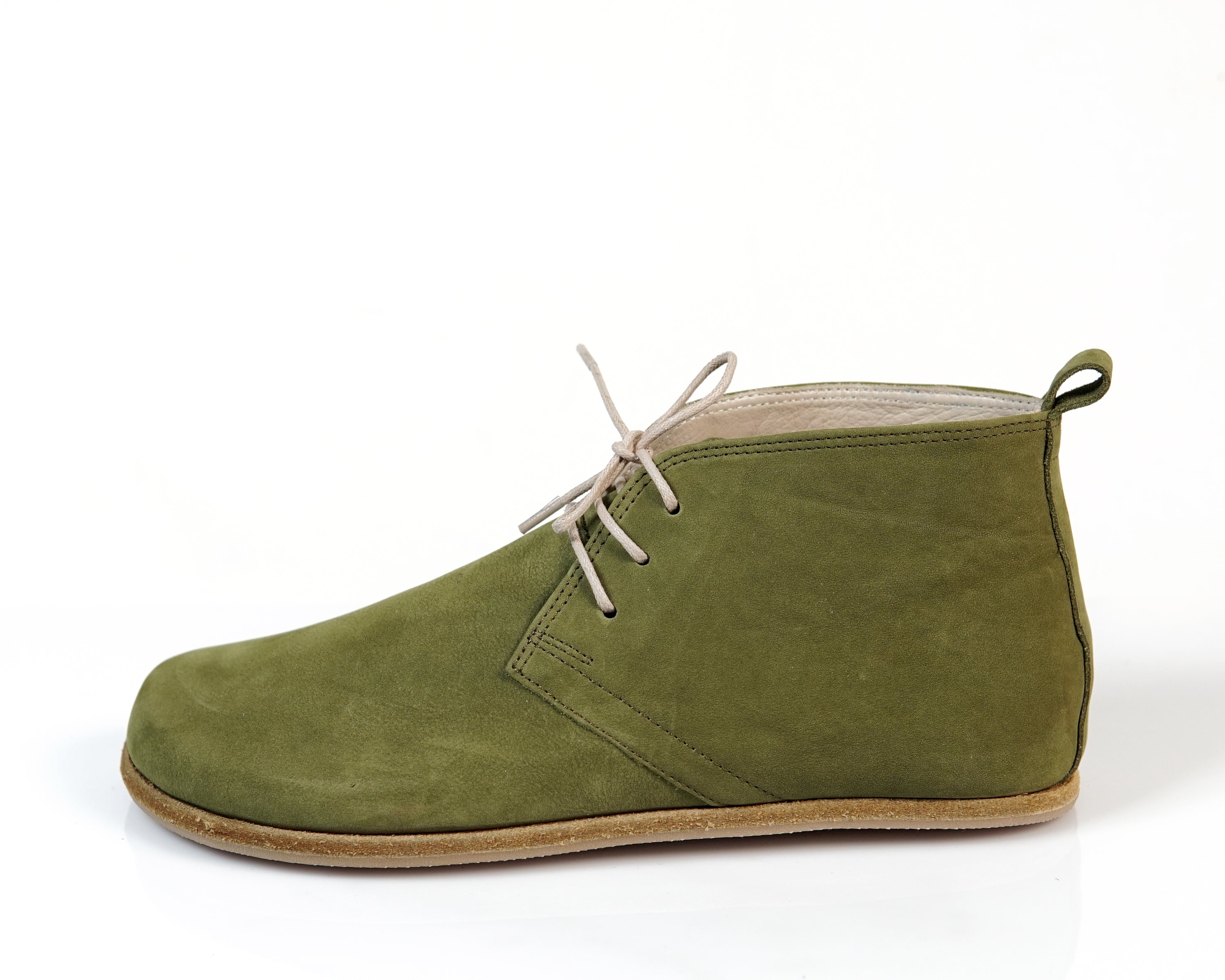 Green Ankle Boots Wide Barefoot Nubuck Leather Handmade Shoes