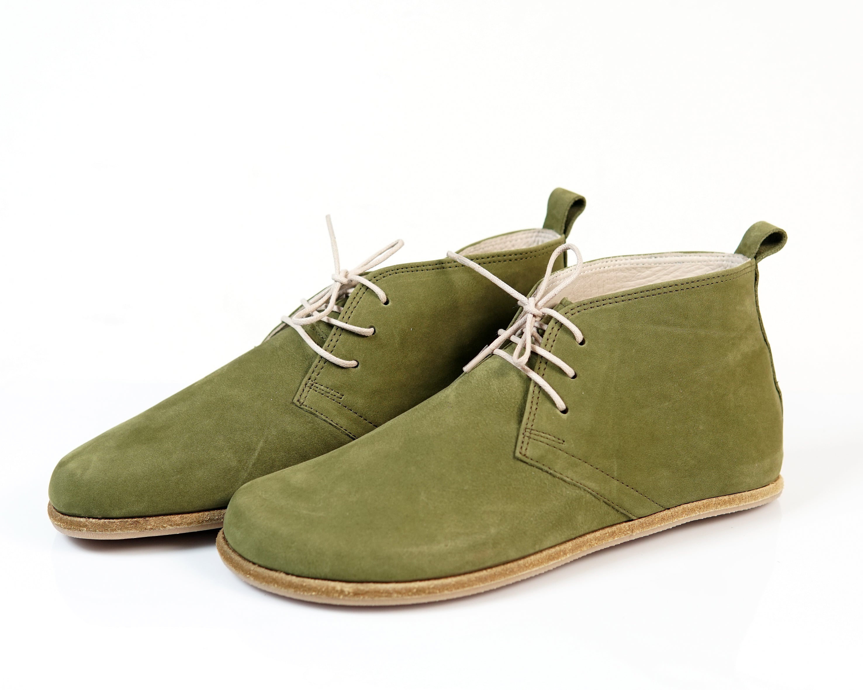 Green Ankle Boots Wide Barefoot Nubuck Leather Handmade Shoes 