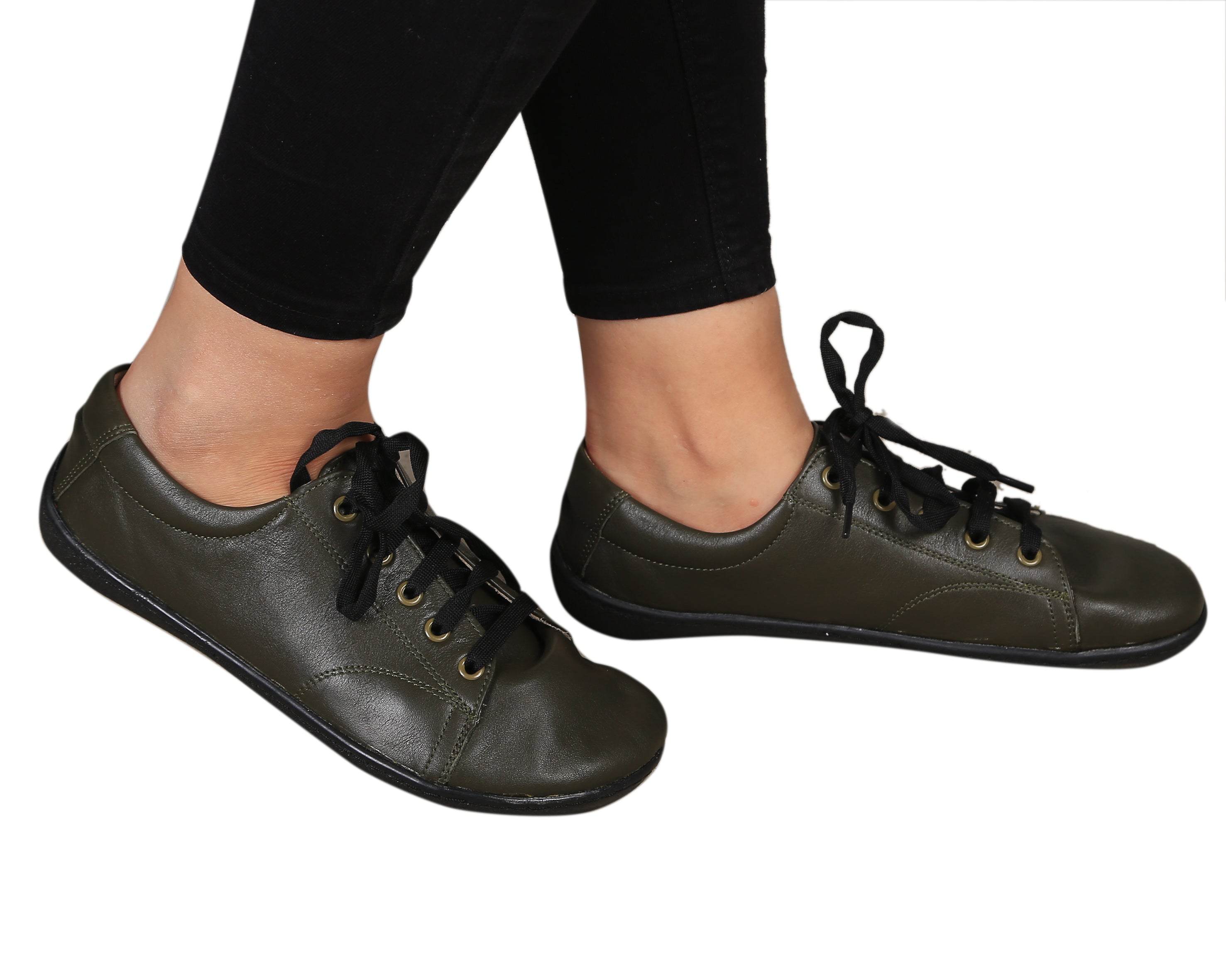 Green SNEAKER Wide Barefoot Shoes Smooth Leather Handmade 6mm Rubber Outsole 