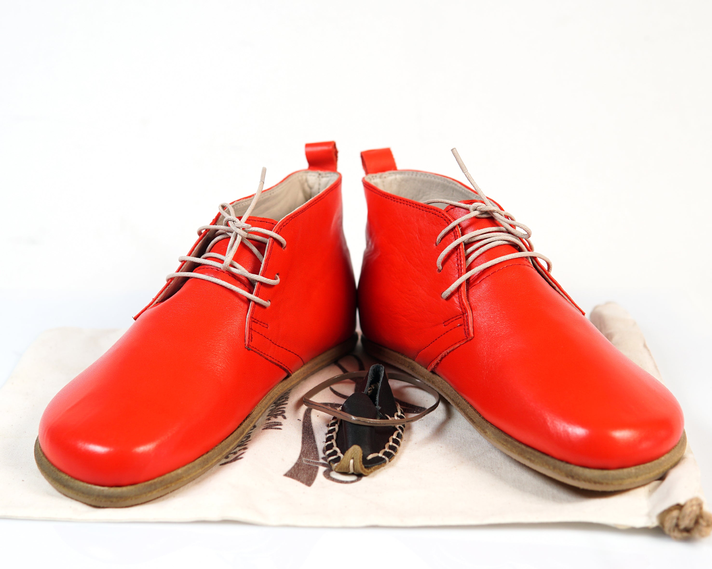 Red Ankle Boots Wide Barefoot Smooth Leather Handmade Shoes