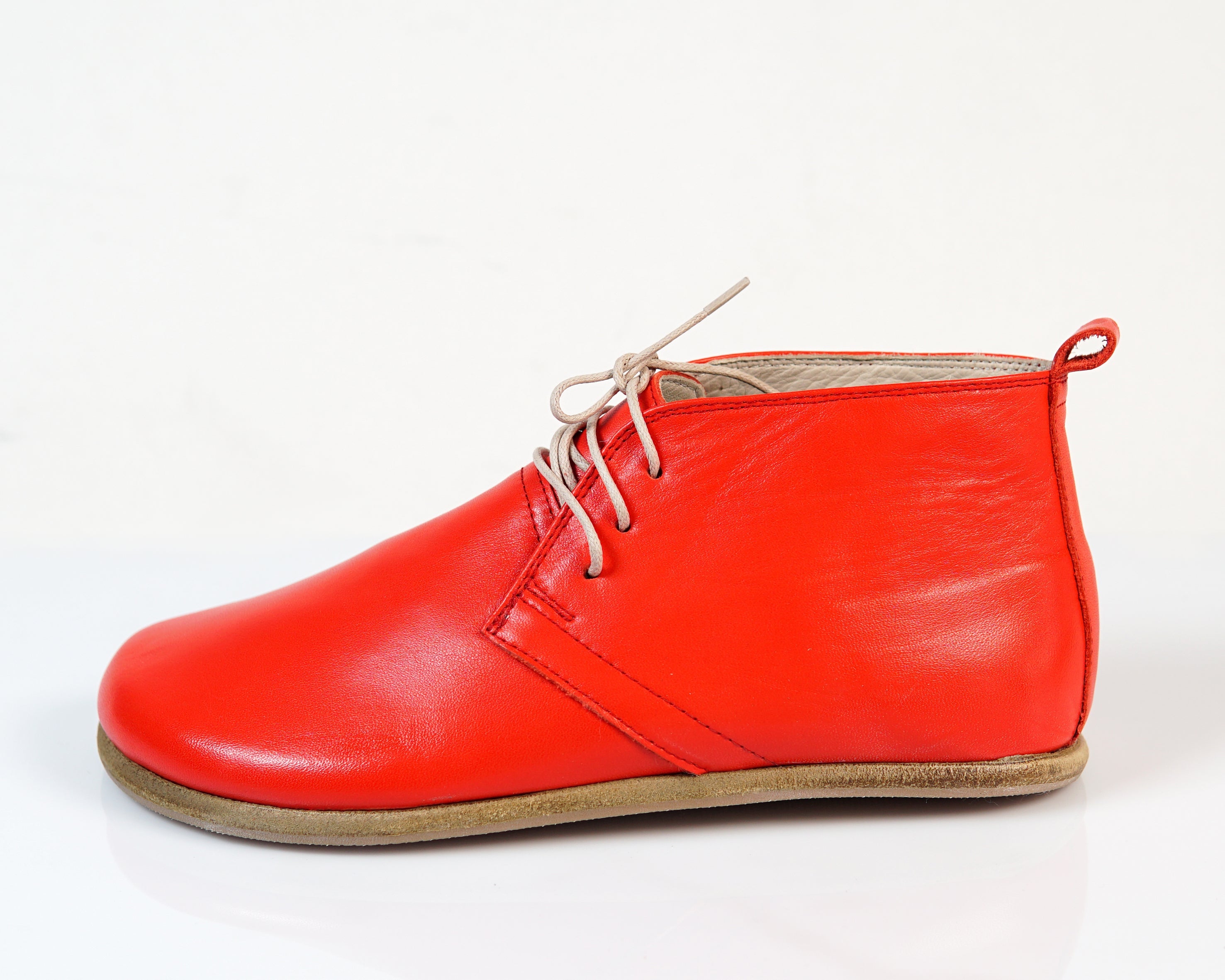 Red Ankle Boots Wide Barefoot Smooth Leather Handmade Shoes 