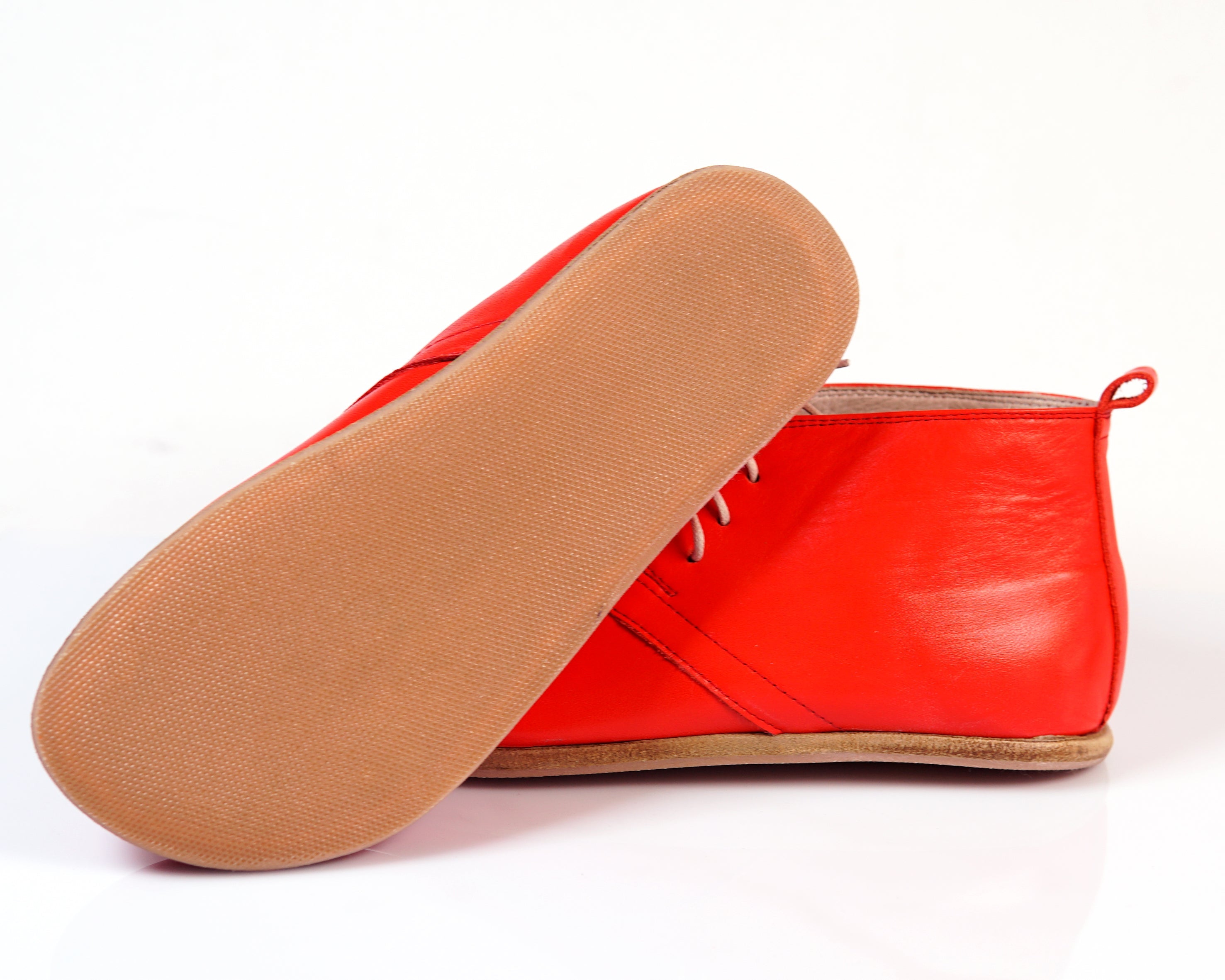 Red Ankle Boots Wide Barefoot Smooth Leather Handmade Shoes 