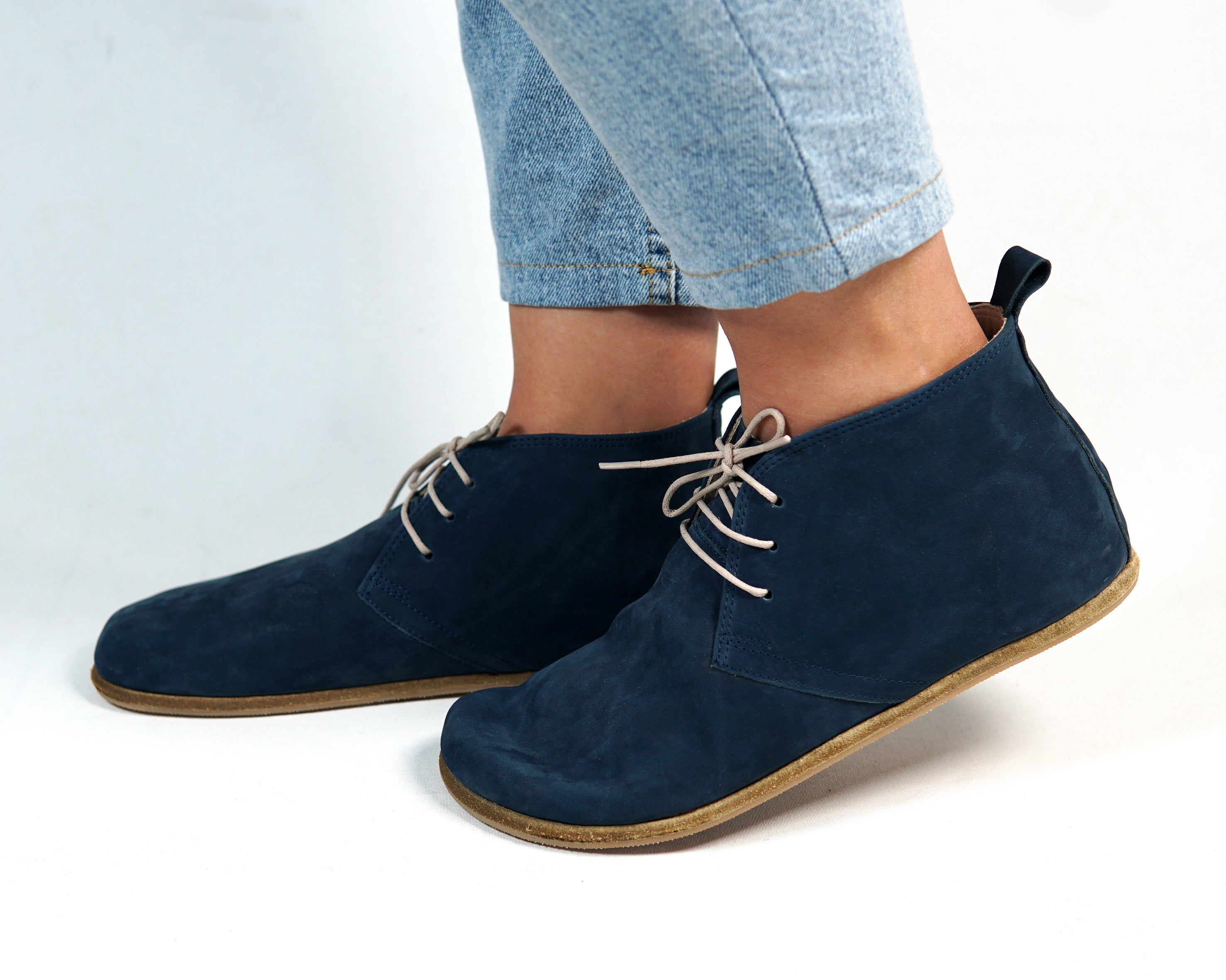 Jeans Ankle Boots Wide Barefoot Nubuck Leather Handmade Shoes