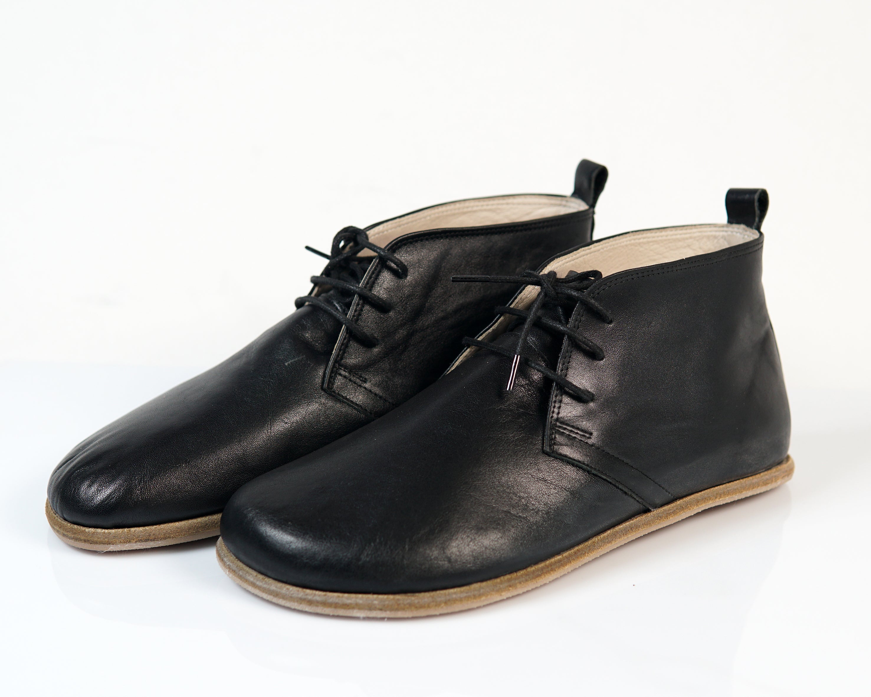 Black Ankle Boots Wide Barefoot Smooth Leather Handmade Shoes Ankle Boots Leather Outsole