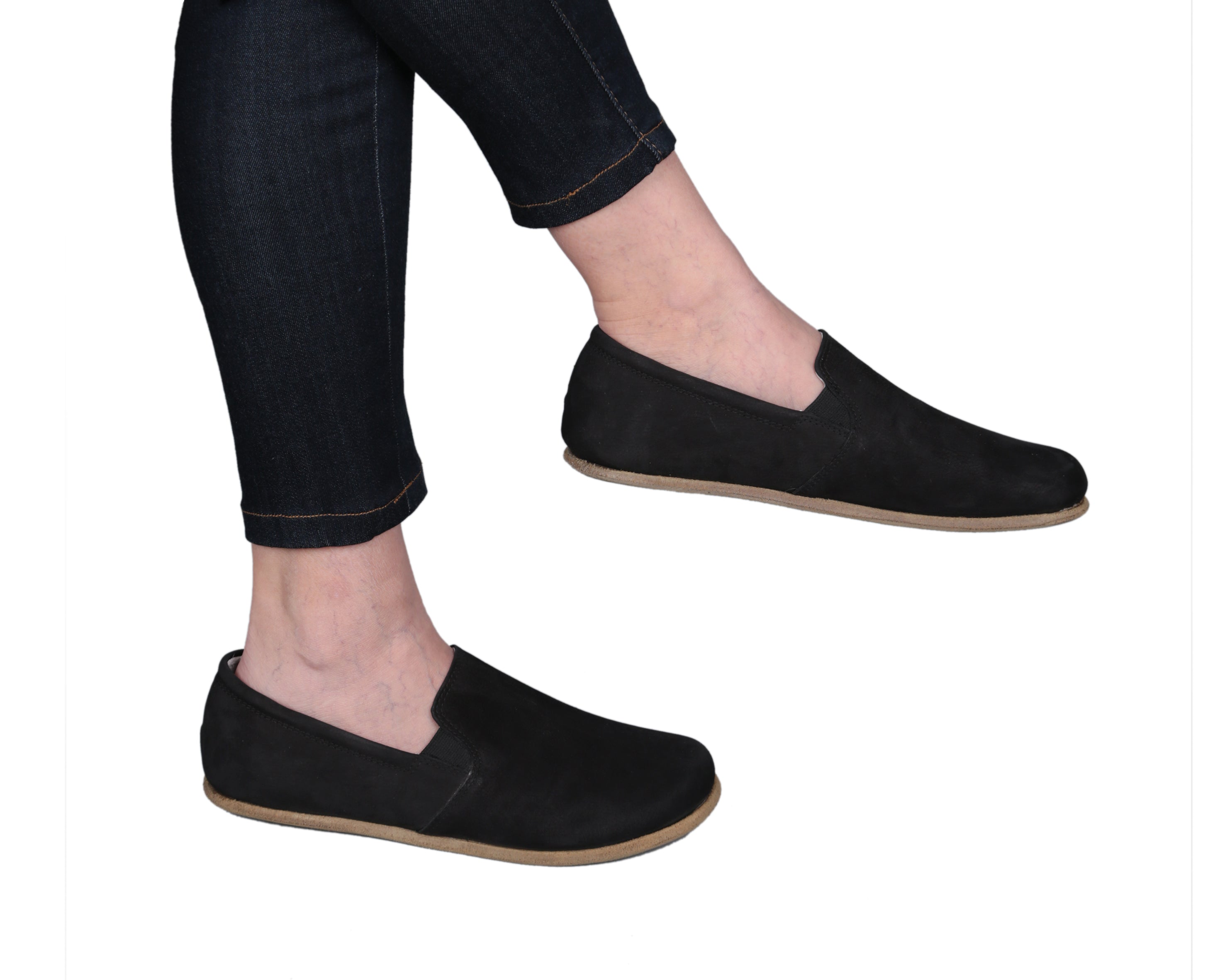 Black Slip-On Wide Barefoot Nubuck Leather Handmade Classic Shoes