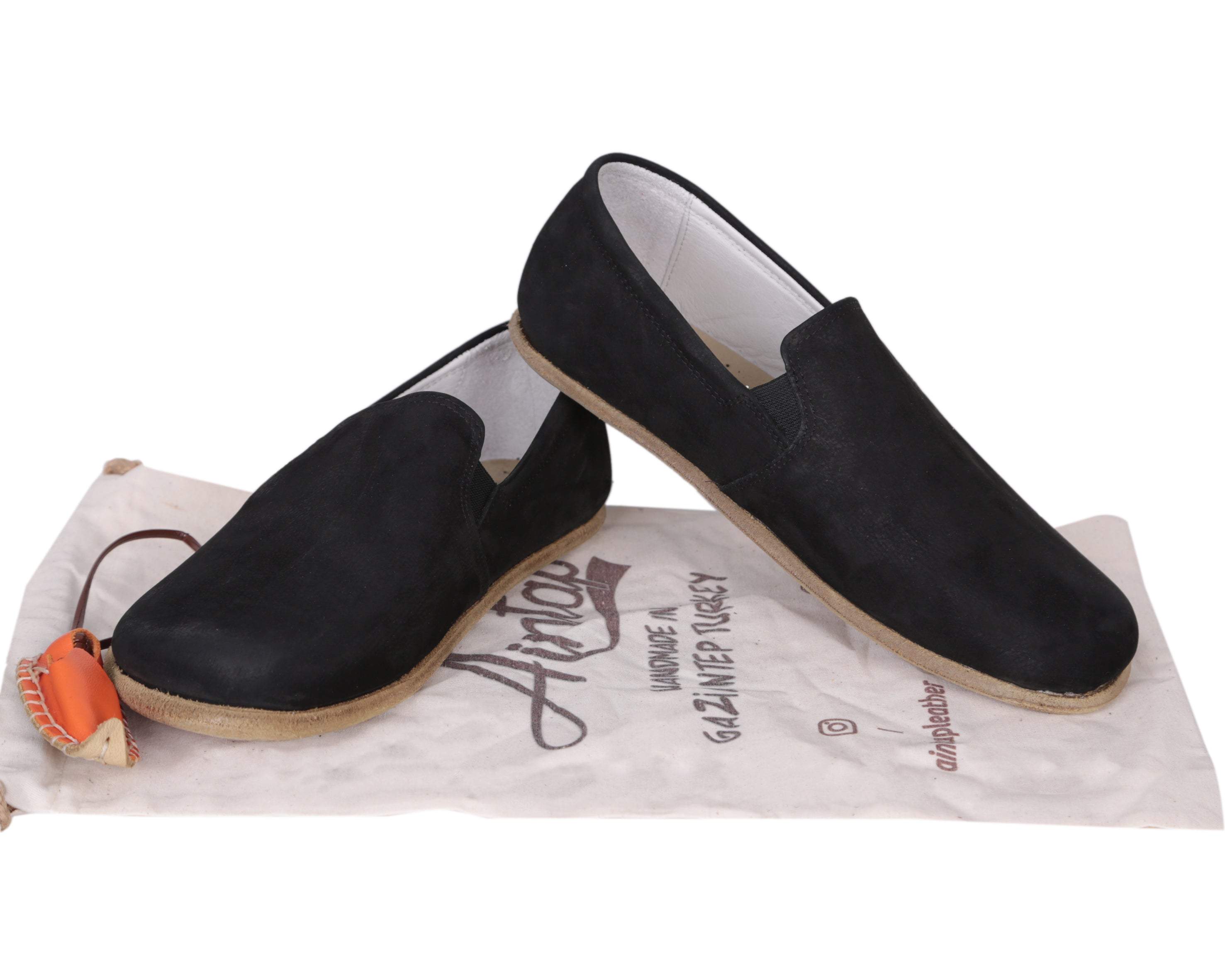 Black Slip-On Wide Barefoot Nubuck Leather Handmade Classic Shoes