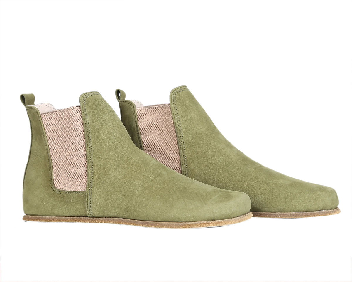 Nubuck Barefoot Chelsea Boots Shoes – Classic Sole — Leather Sole – Green