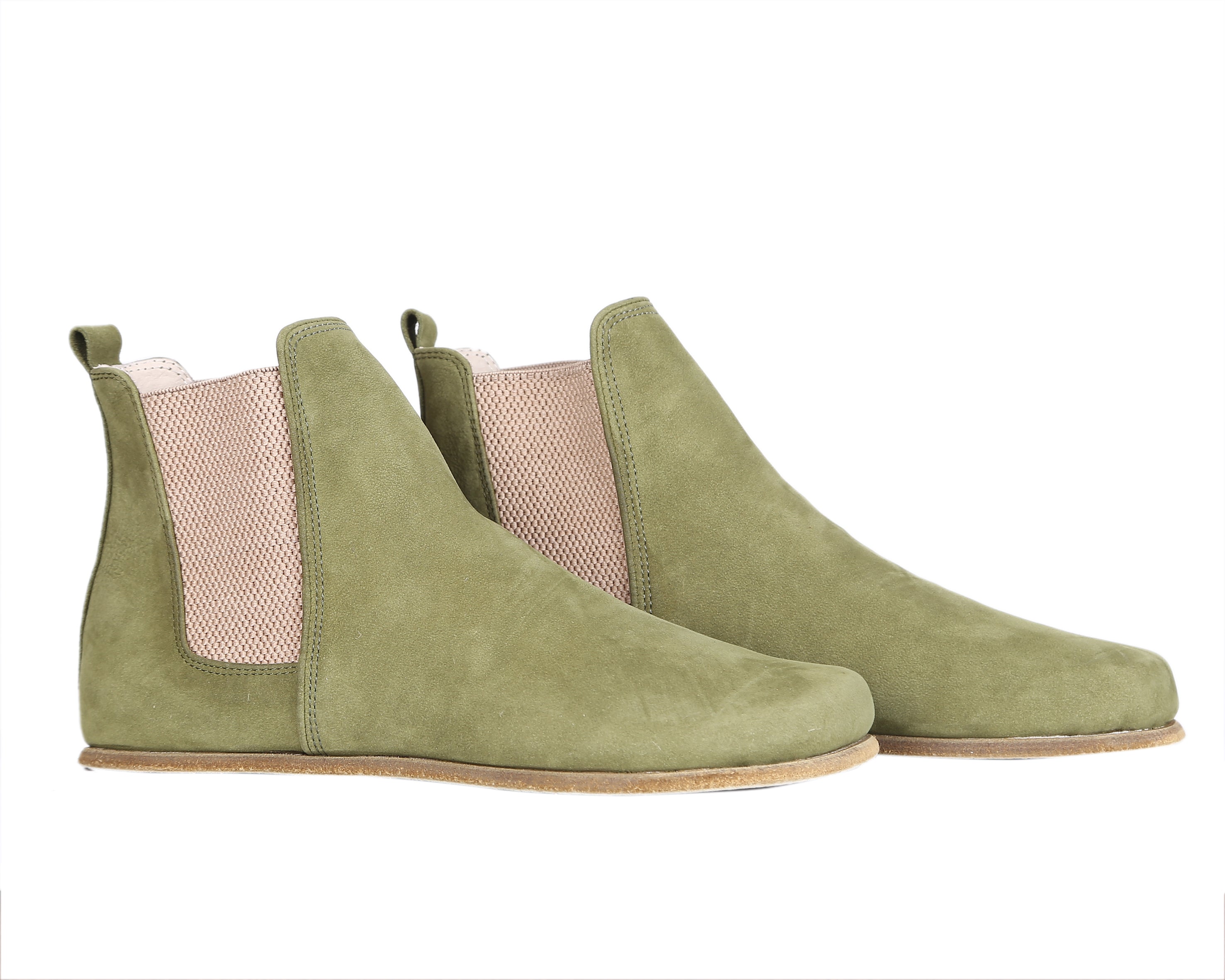 Green Chelsea Boots Wide Barefoot Nubuck Leather Handmade Shoes 