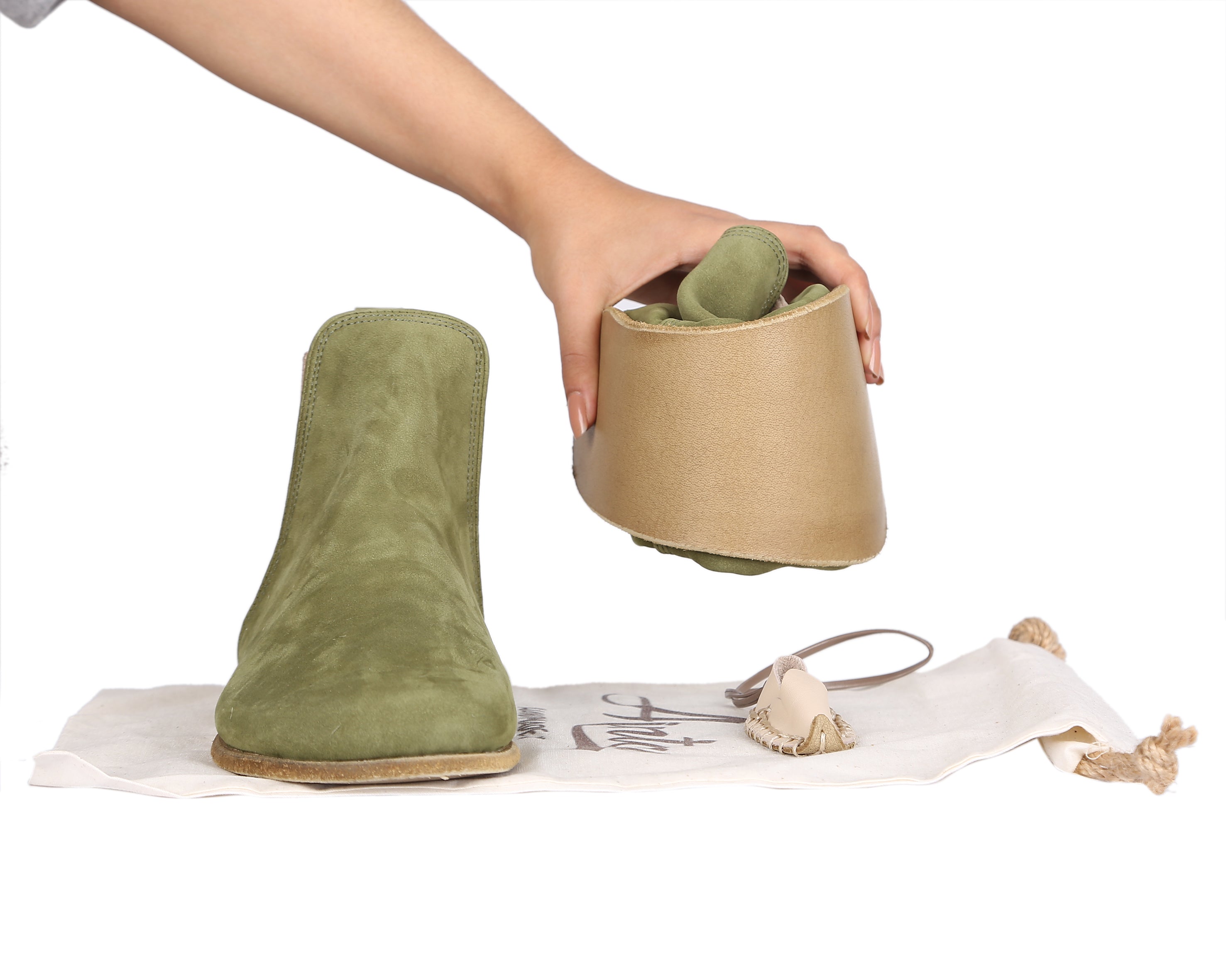 Green Chelsea Boots Wide Barefoot Nubuck Leather Handmade Shoes 