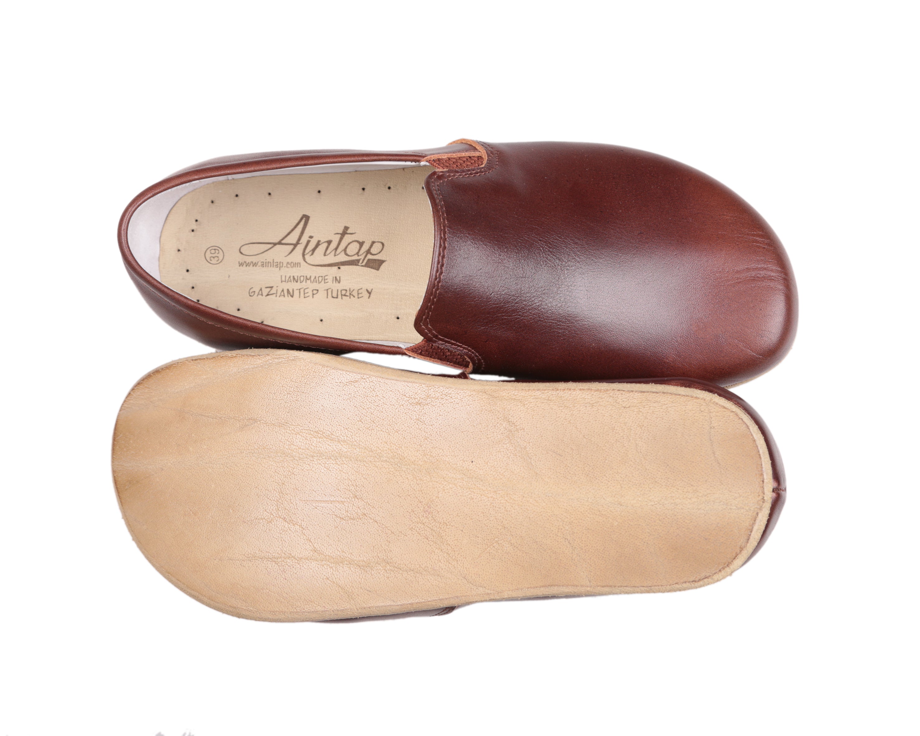 Dark Brown Slip-On Wide Barefoot Smooth Leather Handmade Classic Shoes 