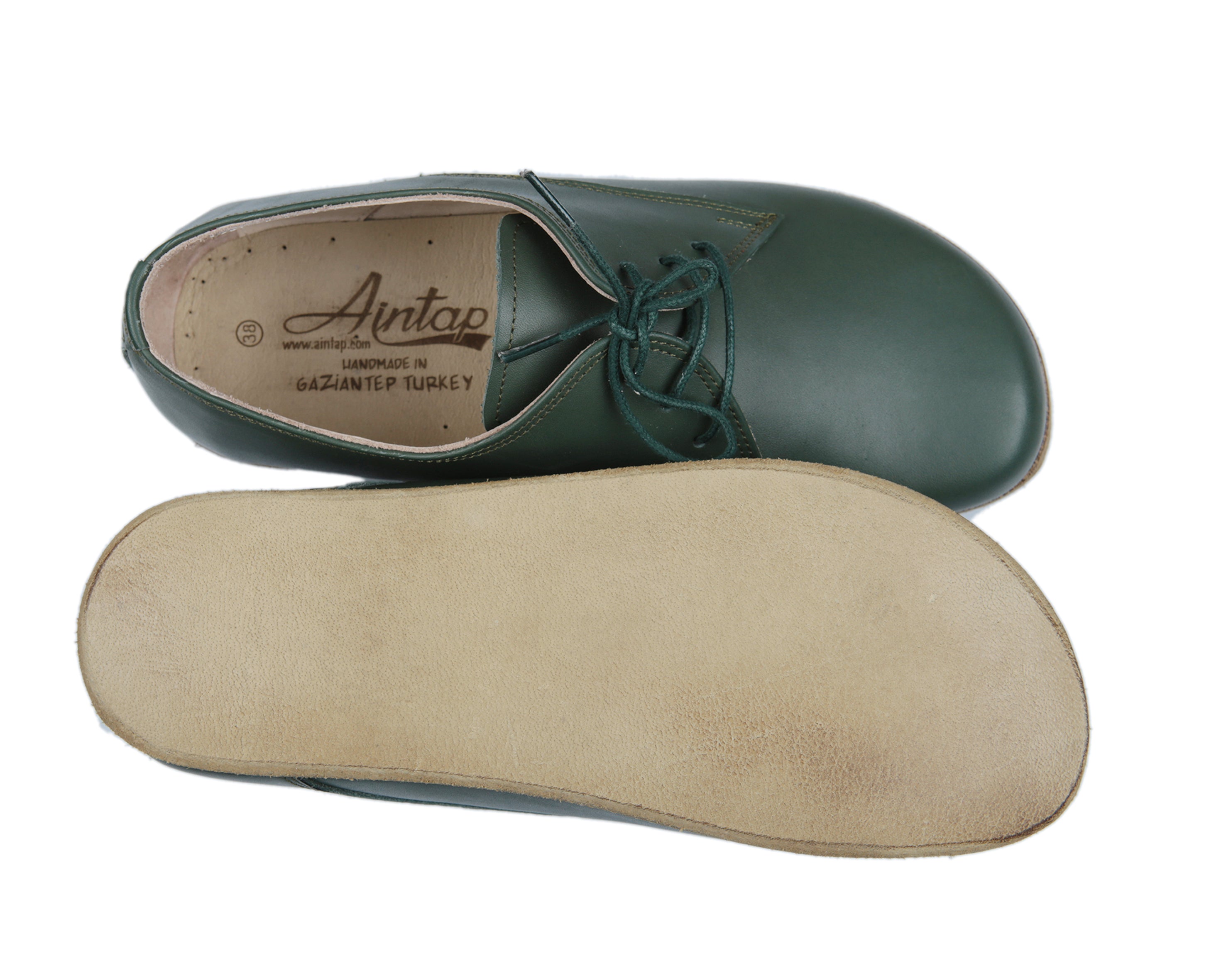 Green Oxford Wide Barefoot Smooth Leather Handmade Classic Shoes