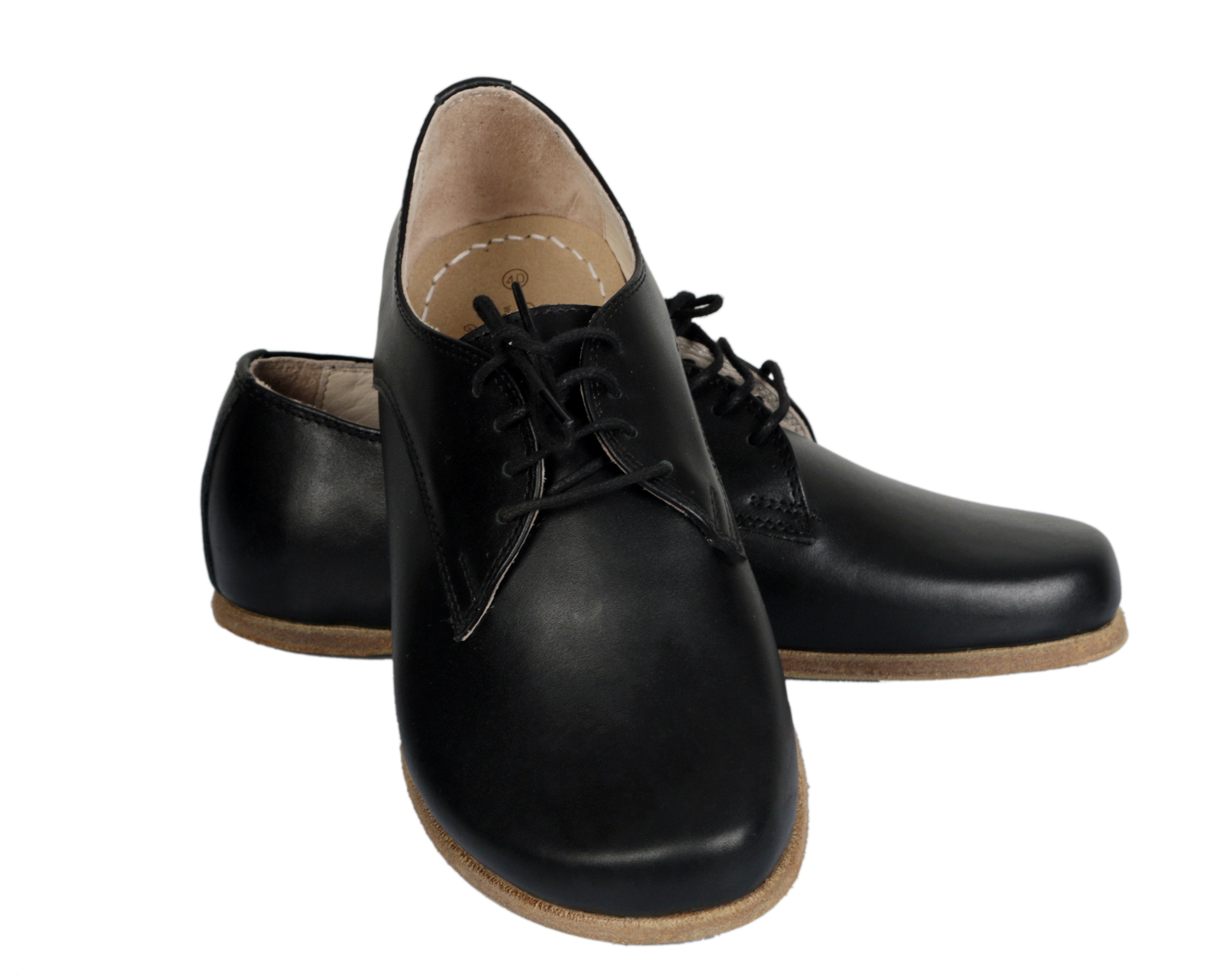 Black Oxford Wide Barefoot Smooth Leather Handmade Classic Shoes