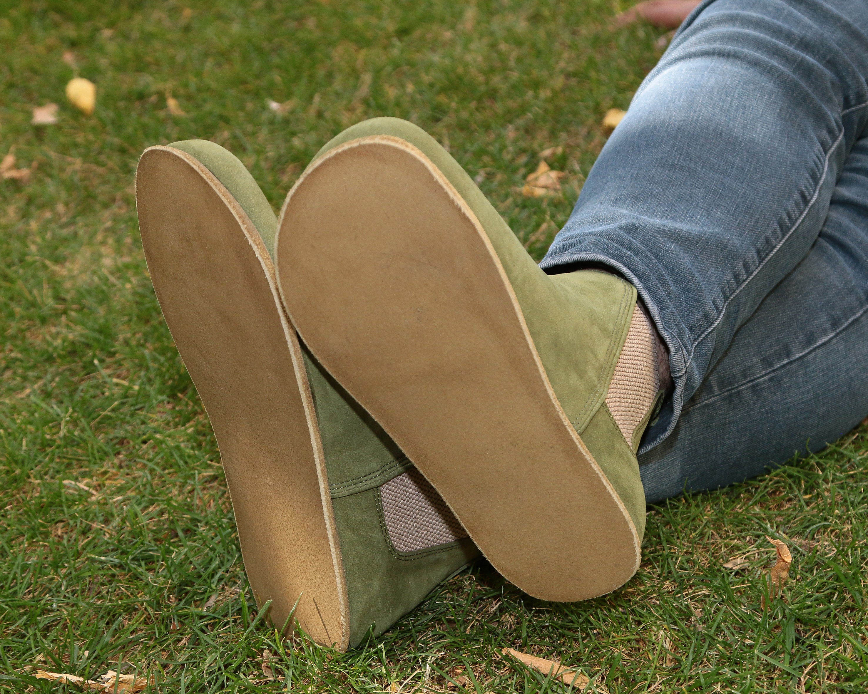 Green Chelsea Boots Wide Barefoot Nubuck Leather Handmade Shoes