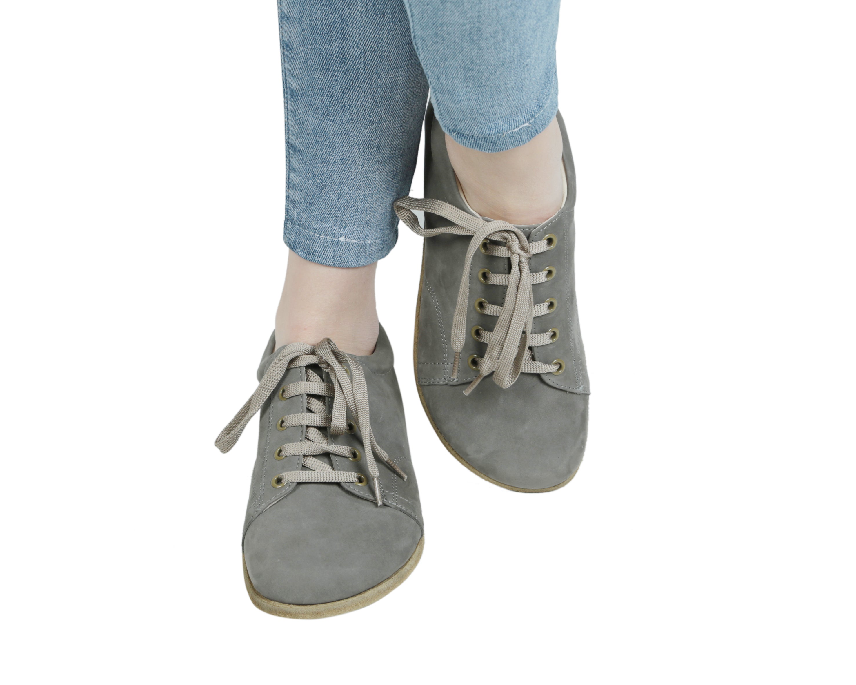 Gray Sneaker Wide Barefoot Nubuck Leather Handmade Shoes