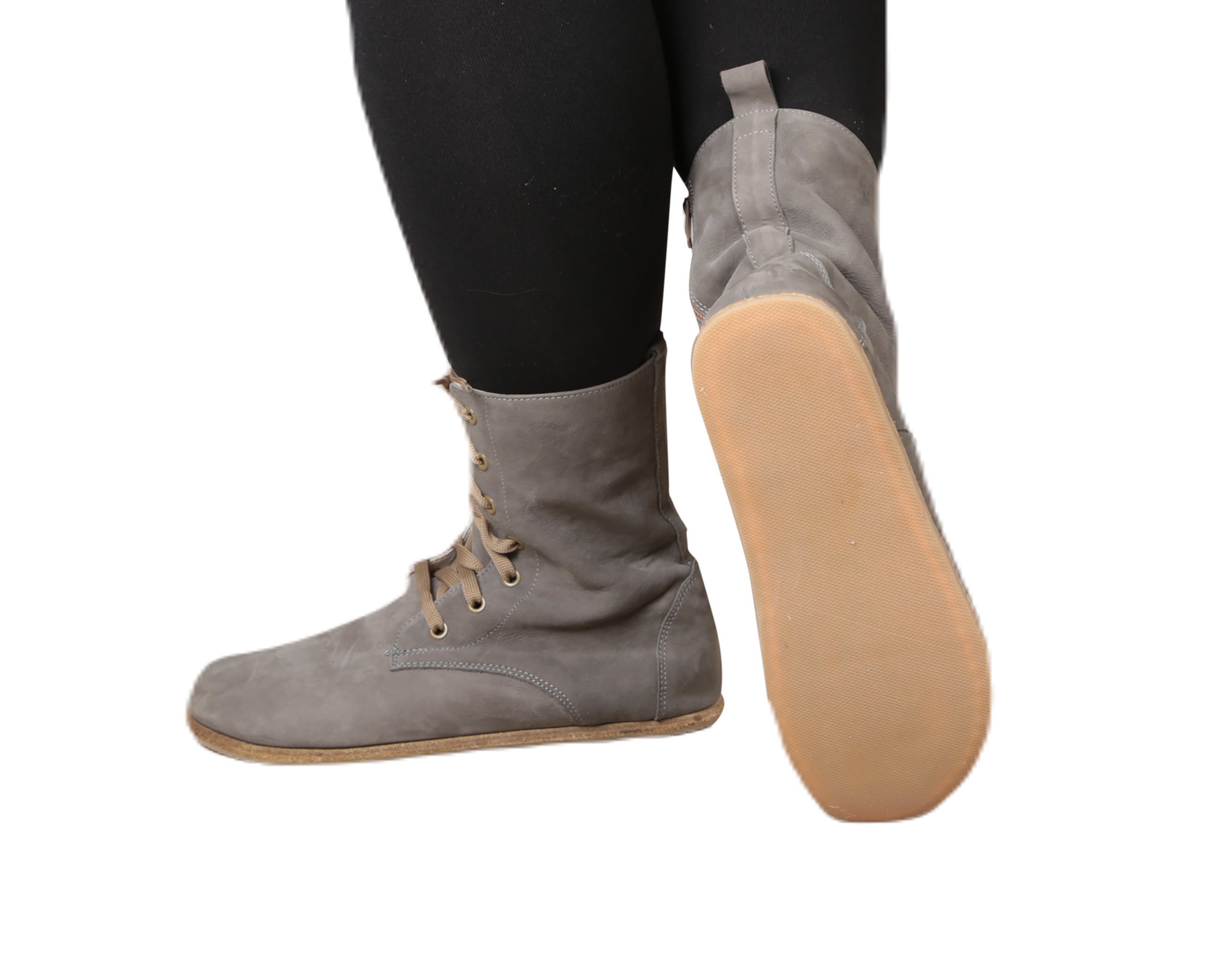 Gray Long Boots Wide Barefoot Nubuck Leather Handmade Shoes 