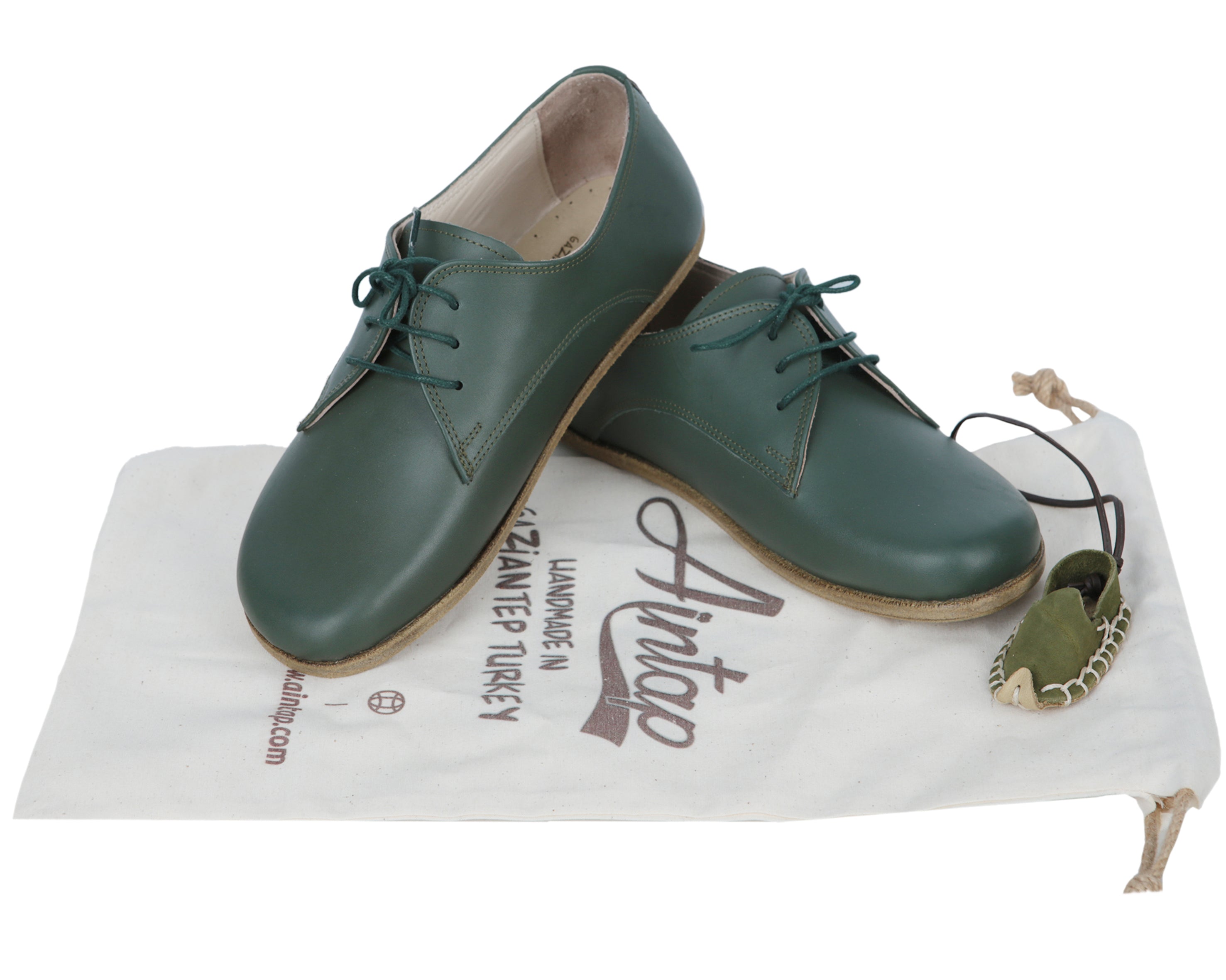 Green Oxford Wide Barefoot Smooth Leather Handmade Classic Shoes