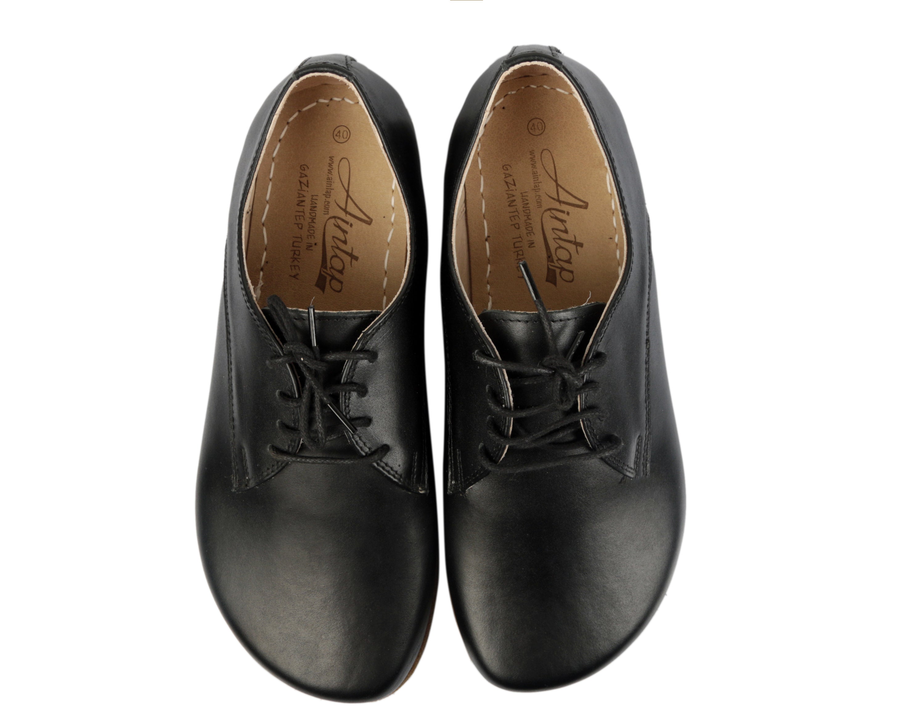 Black Oxford Wide Barefoot Smooth Leather Handmade Classic Shoes