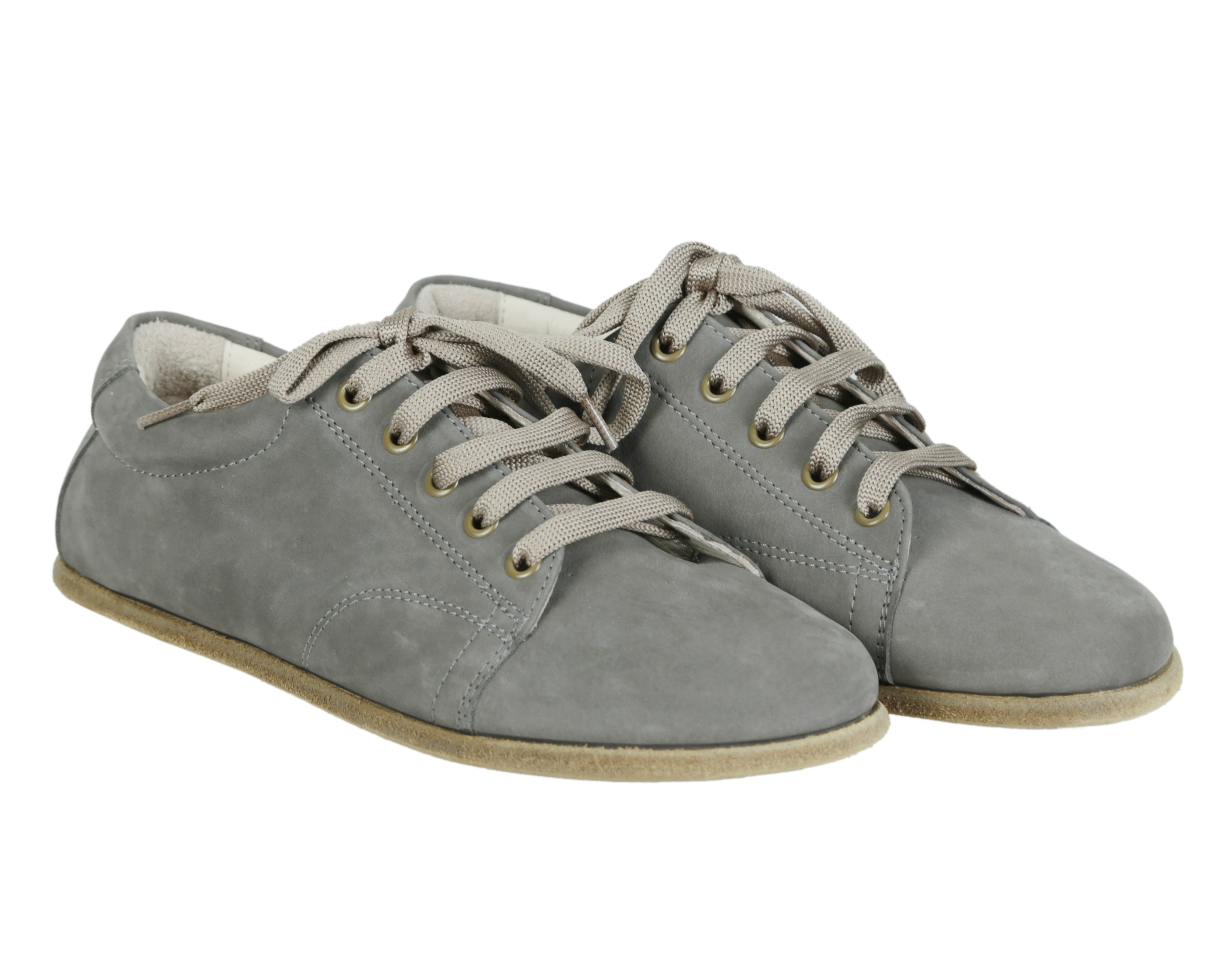 Gray Sneaker Wide Barefoot Nubuck Leather Handmade Shoes 