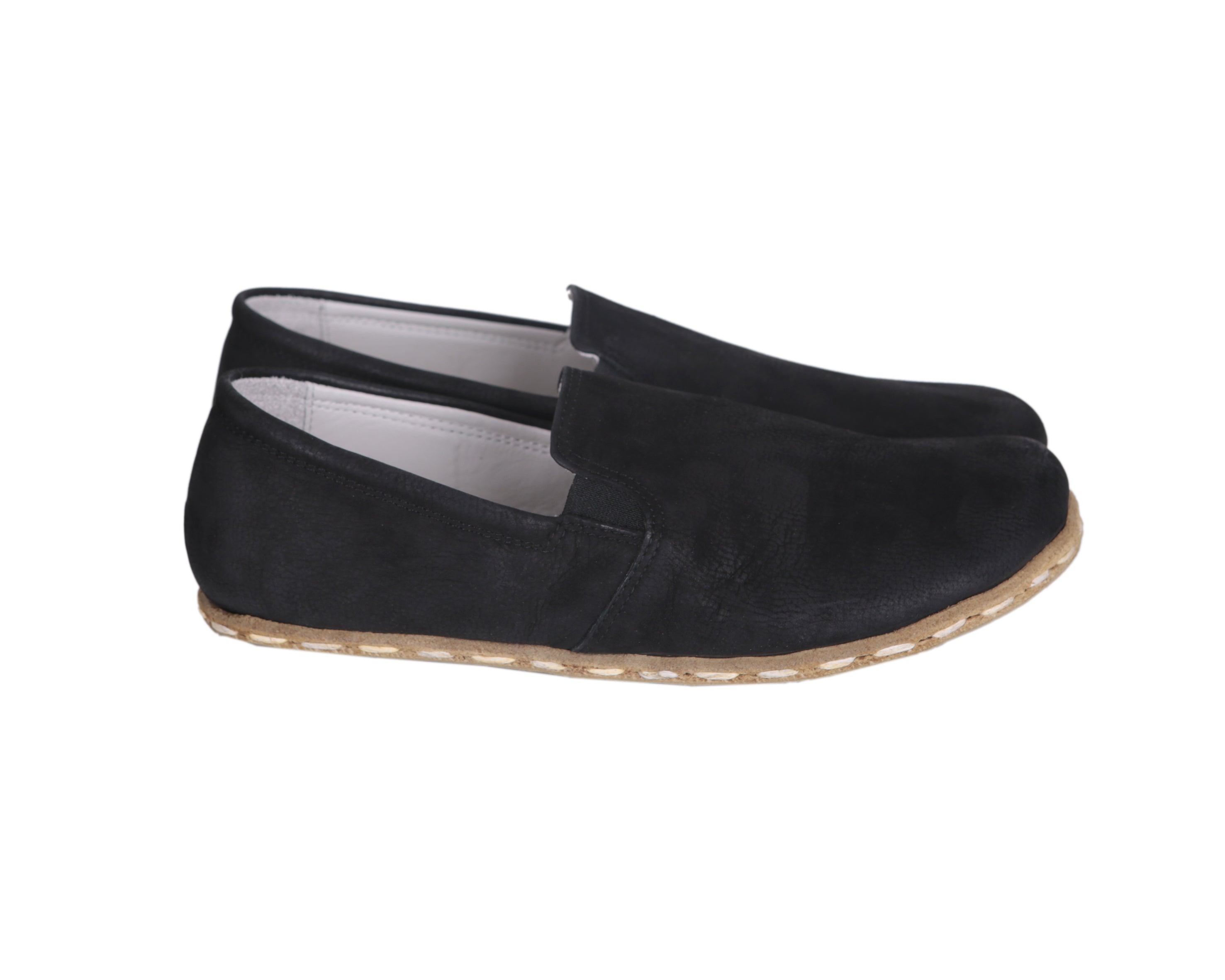 Black Slip-On Wide Barefoot Nubuck Leather Handmade Sport Shoes