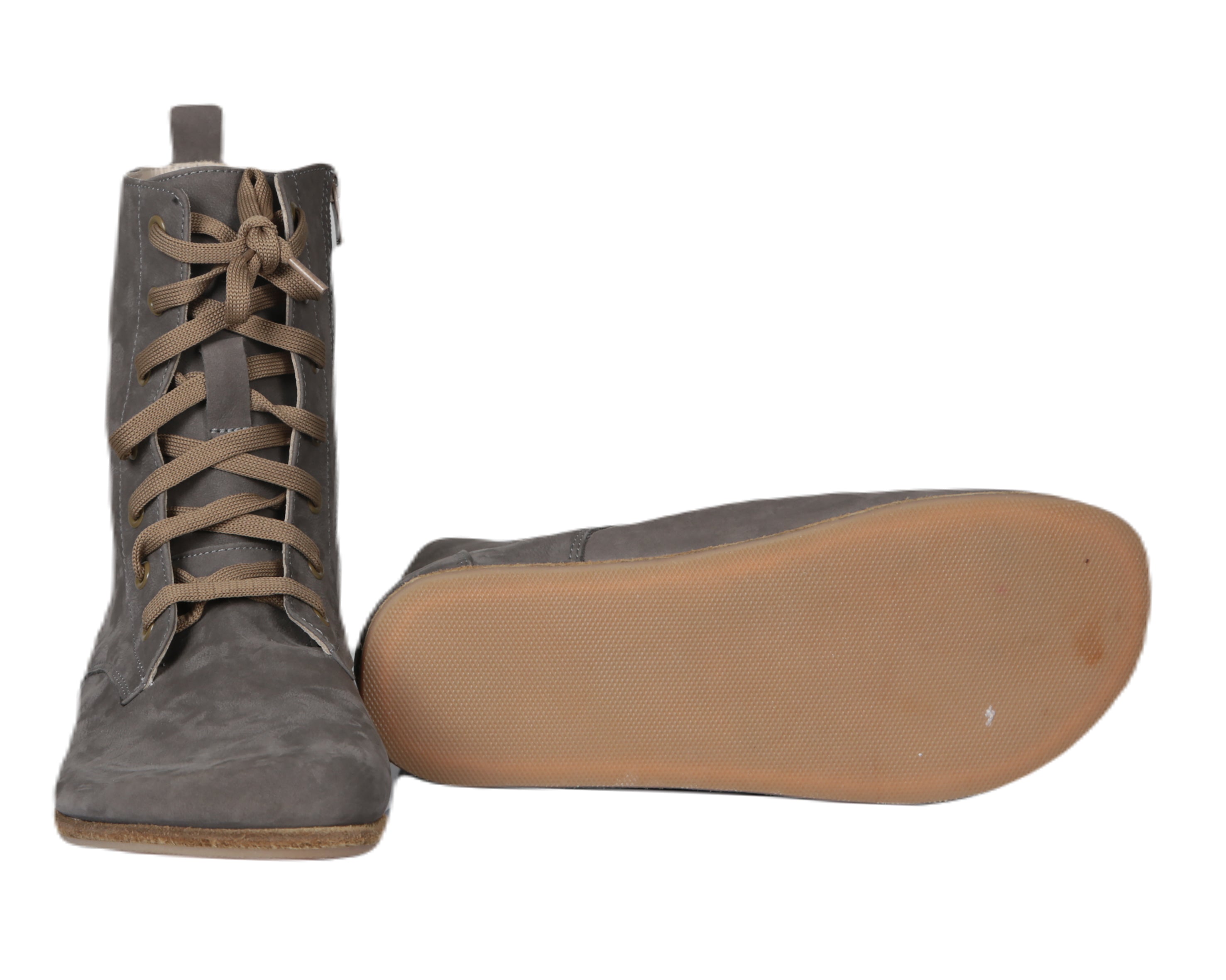 Gray Long Boots Wide Barefoot Nubuck Leather Handmade Shoes 