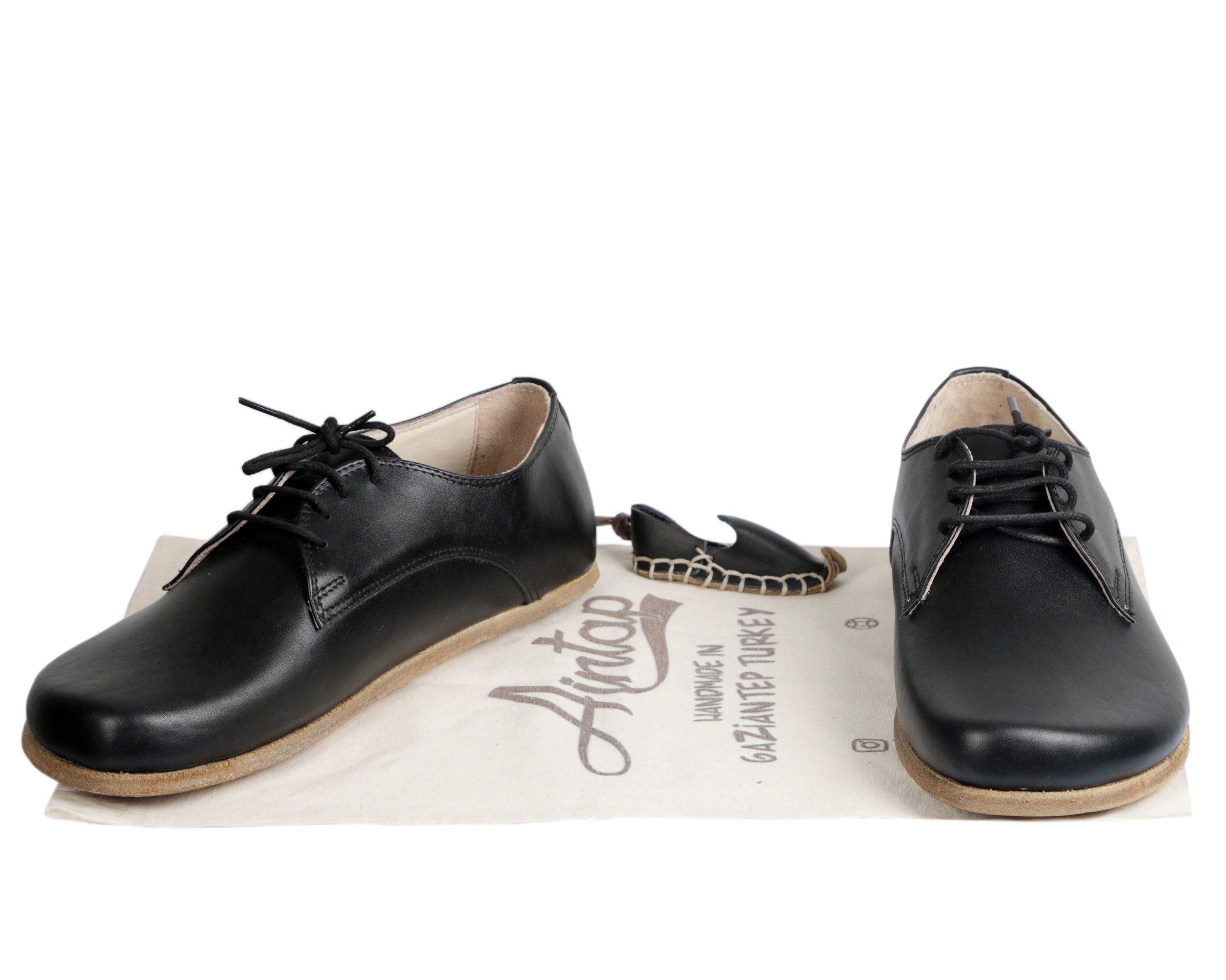 Black Oxford Wide Barefoot Smooth Leather Handmade Classic Shoes