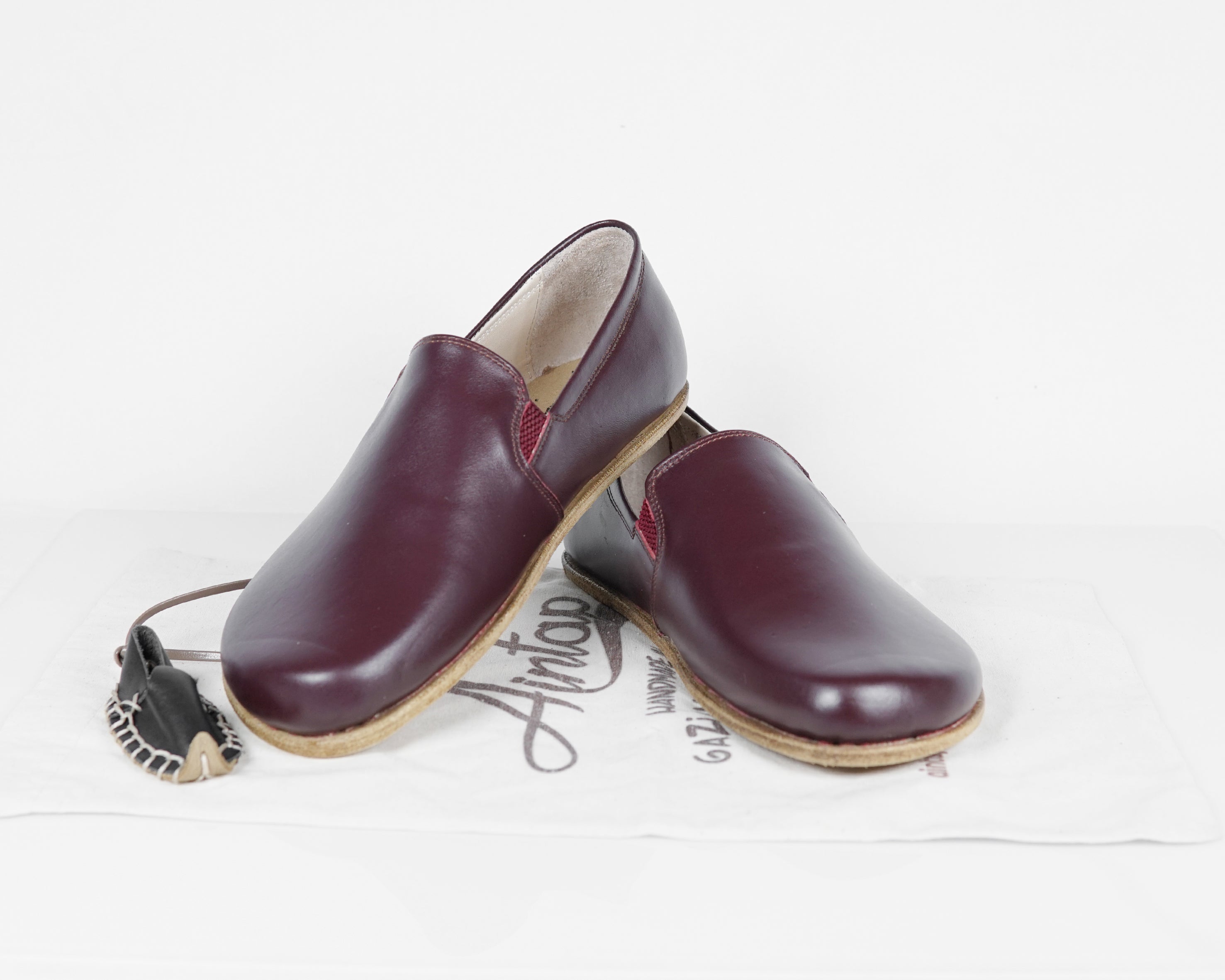 Burgundy Slip-On Wide Barefoot Smooth Leather Handmade Classic Shoes