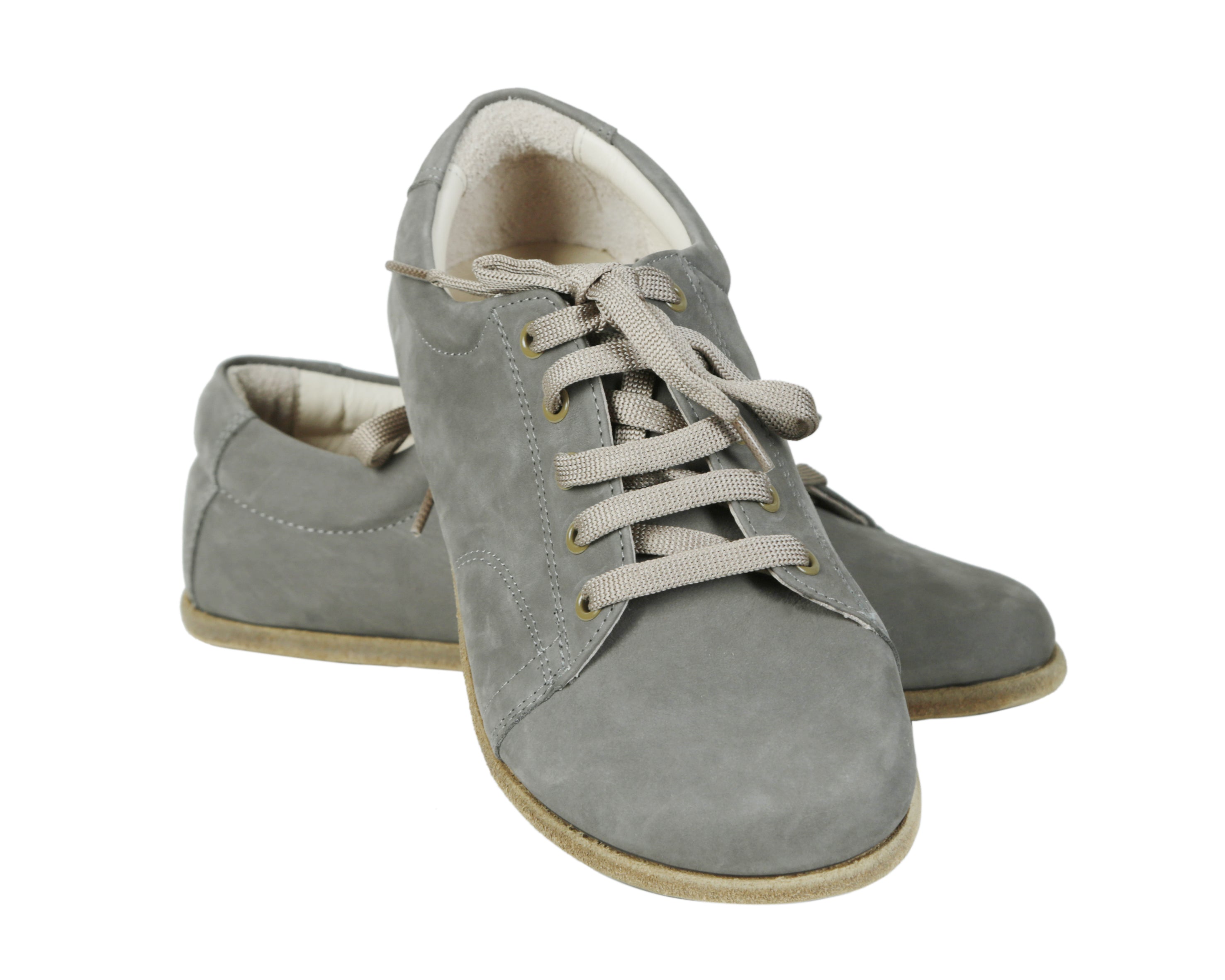 Gray Sneaker Wide Barefoot Nubuck Leather Handmade Shoes 