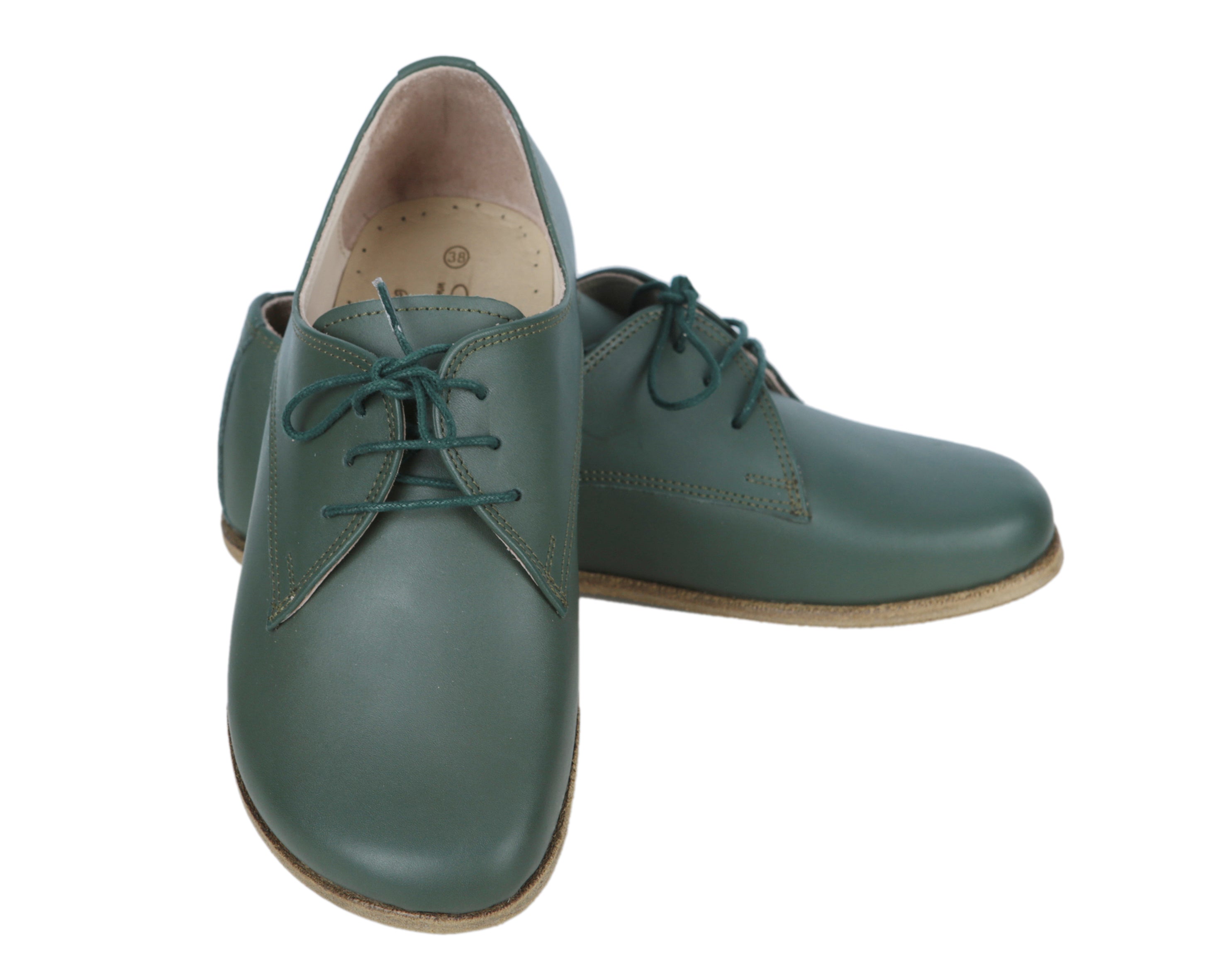 Green Oxford Wide Barefoot Smooth Leather Handmade Classic Shoes