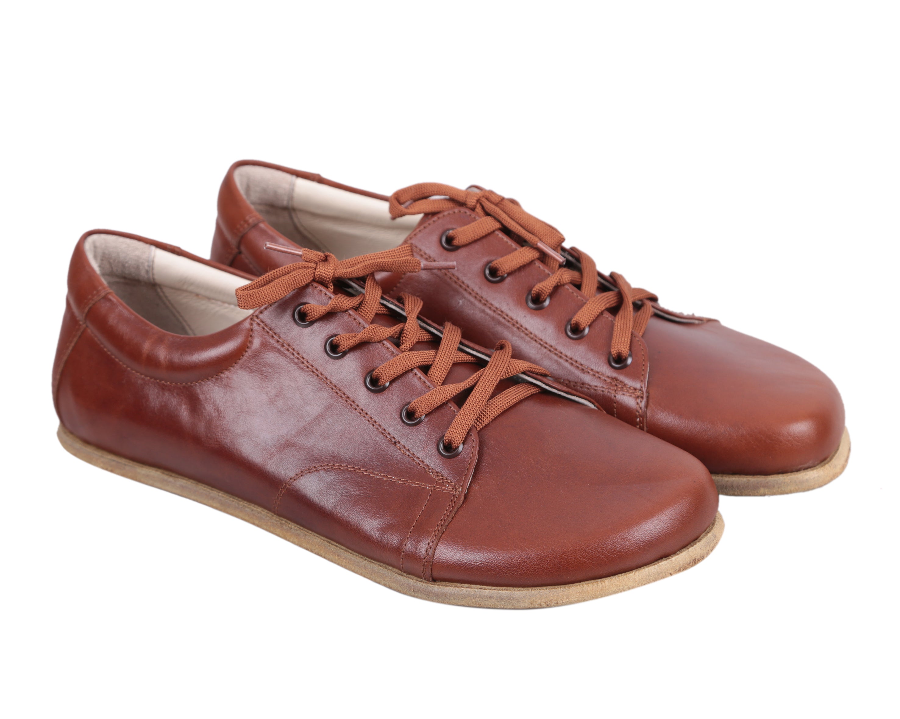 Brown Sneaker Wide Barefoot Smooth Leather Handmade Shoes