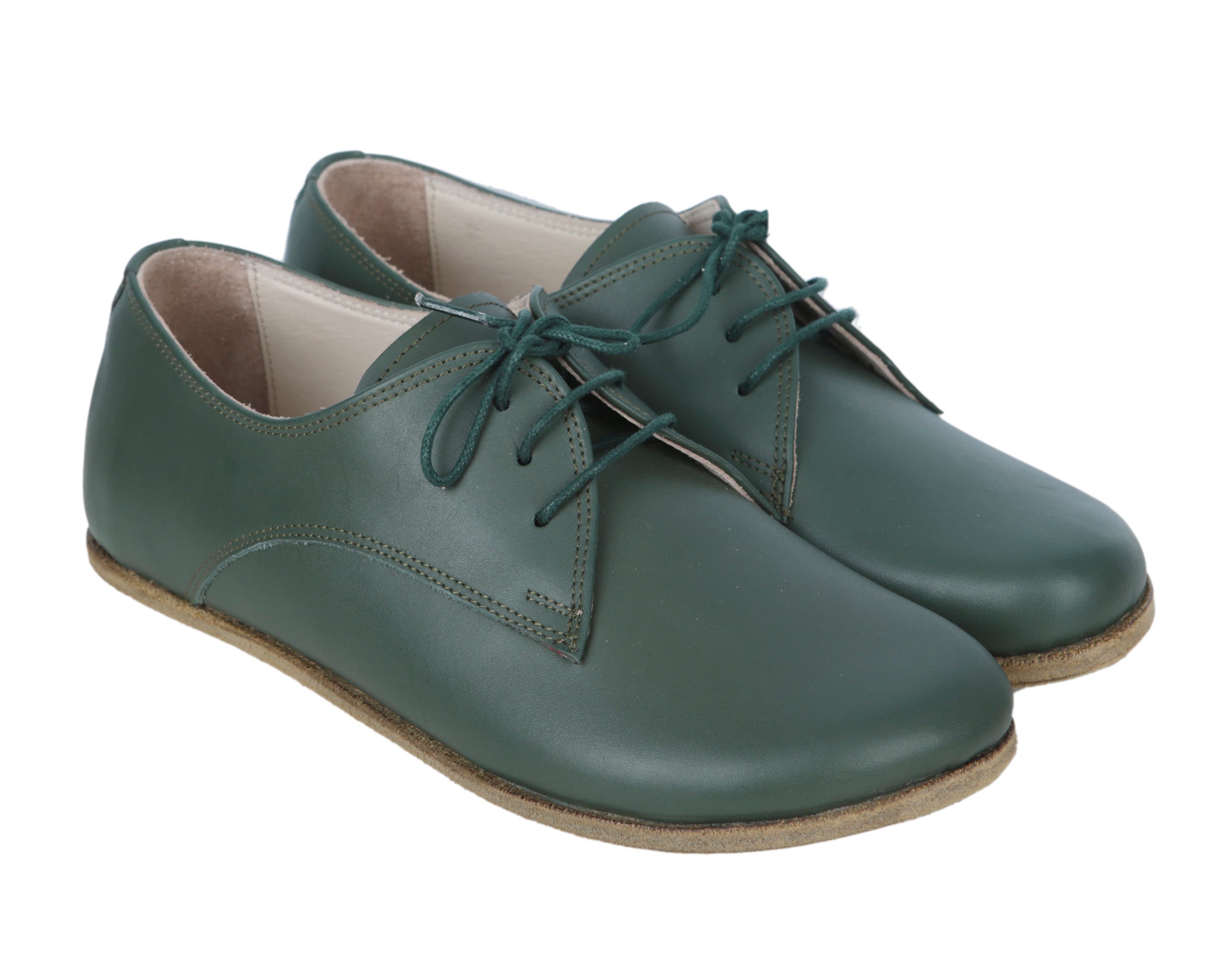 Green Oxford Wide Barefoot Smooth Leather Handmade Classic Shoes 