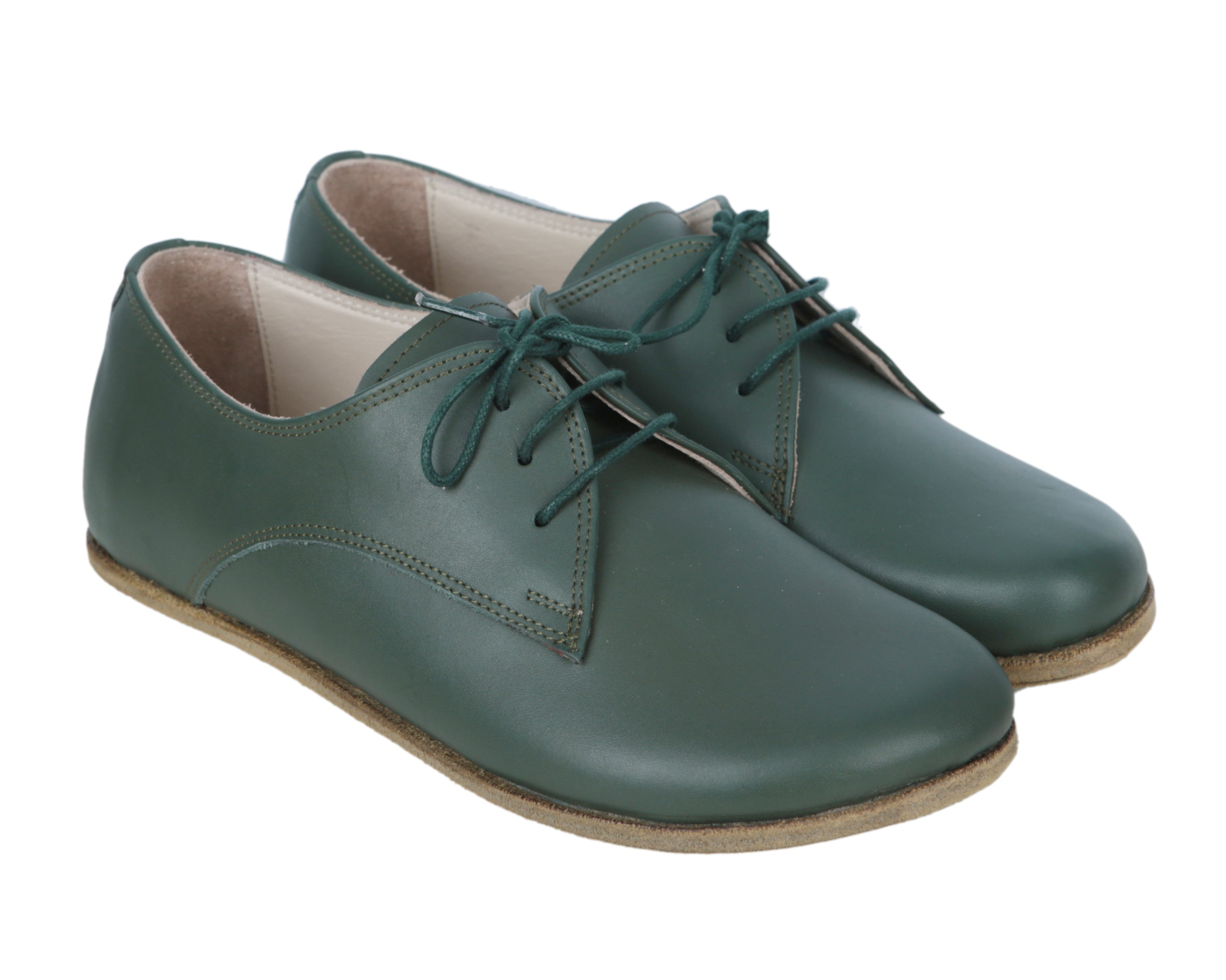 Green Oxford Wide Barefoot Smooth Leather Handmade Classic Shoes