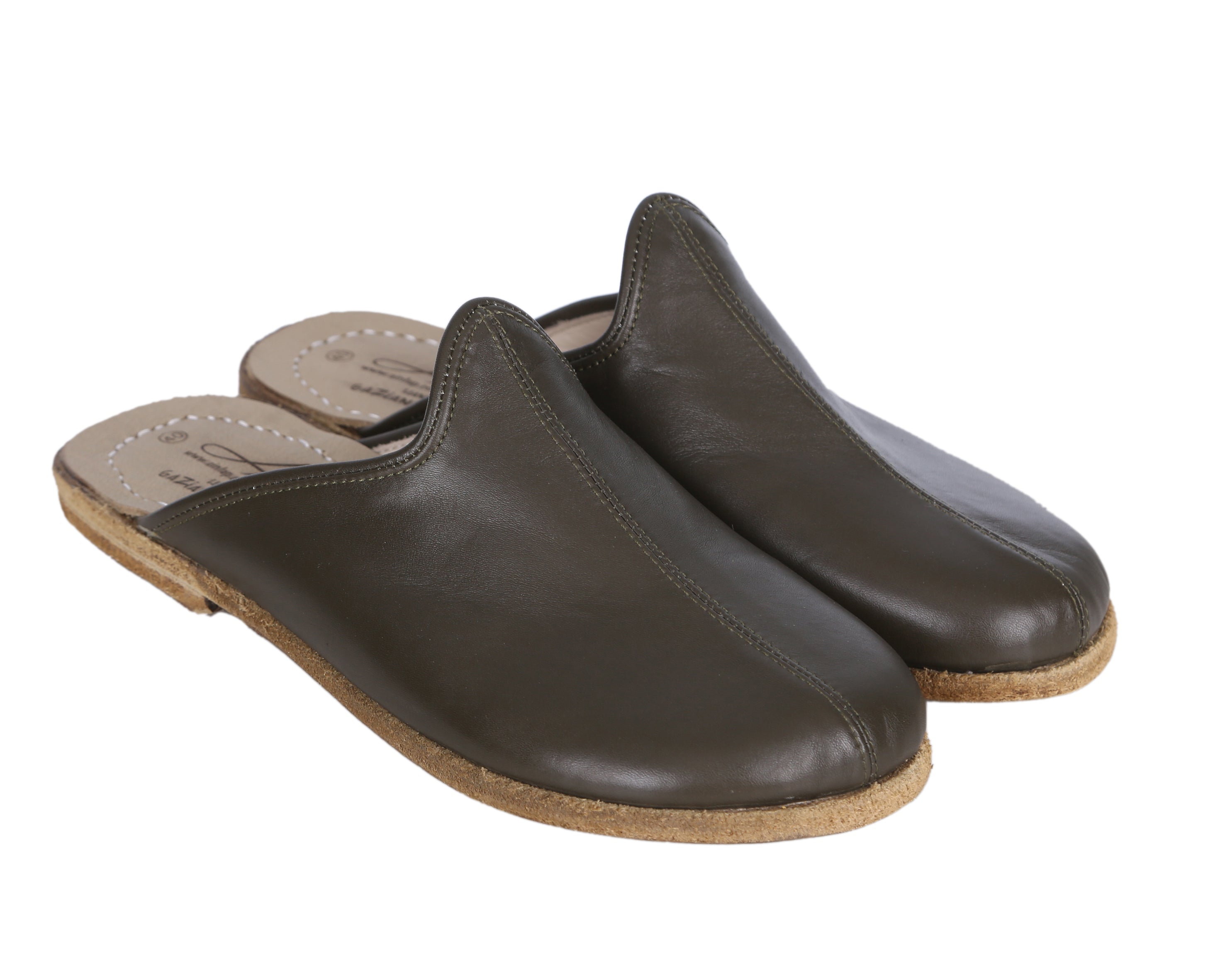 Green Sandal Wide Barefoot Smooth Leather Handmade 