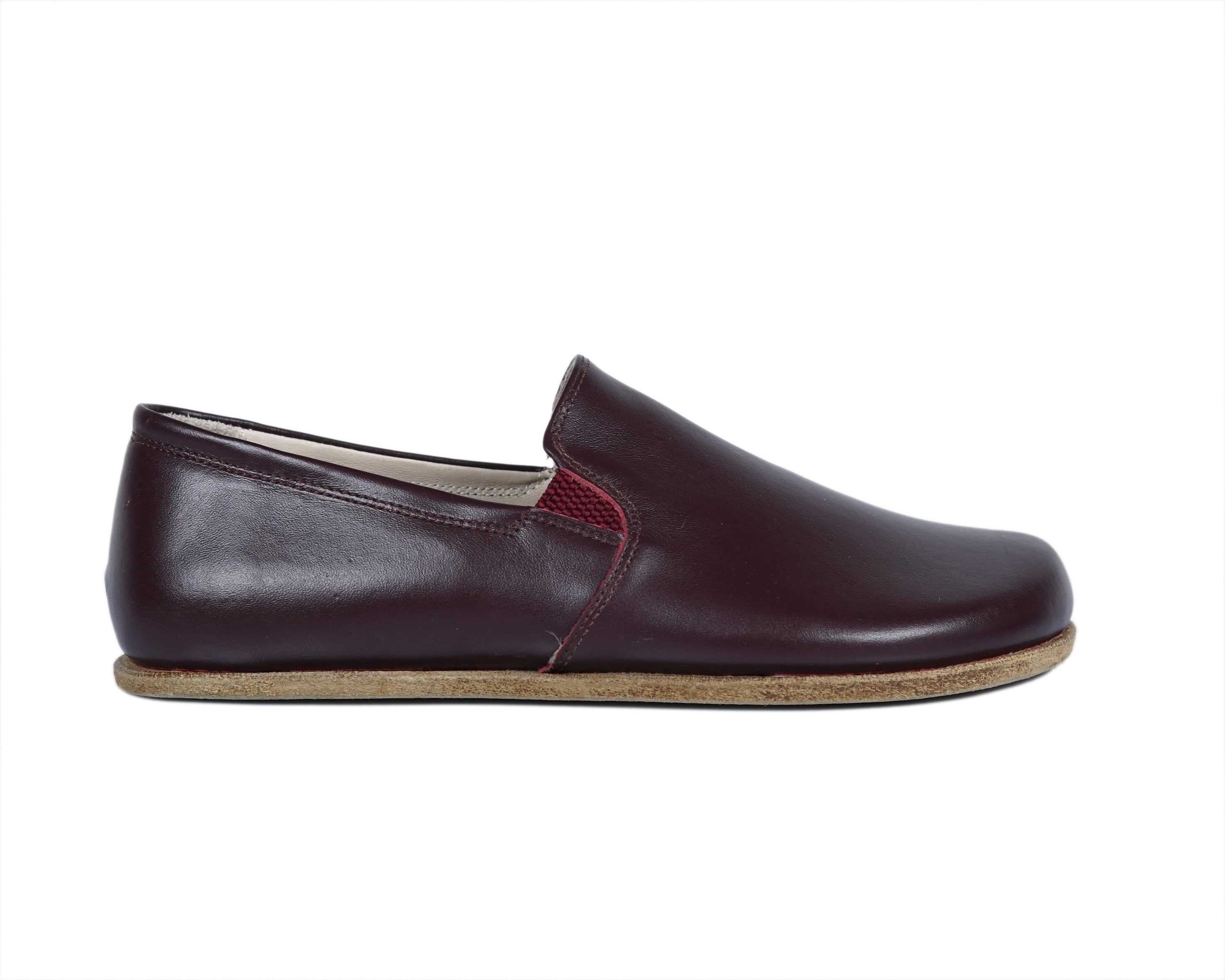 Burgundy Slip-On Wide Barefoot Smooth Leather Handmade Classic Shoes 