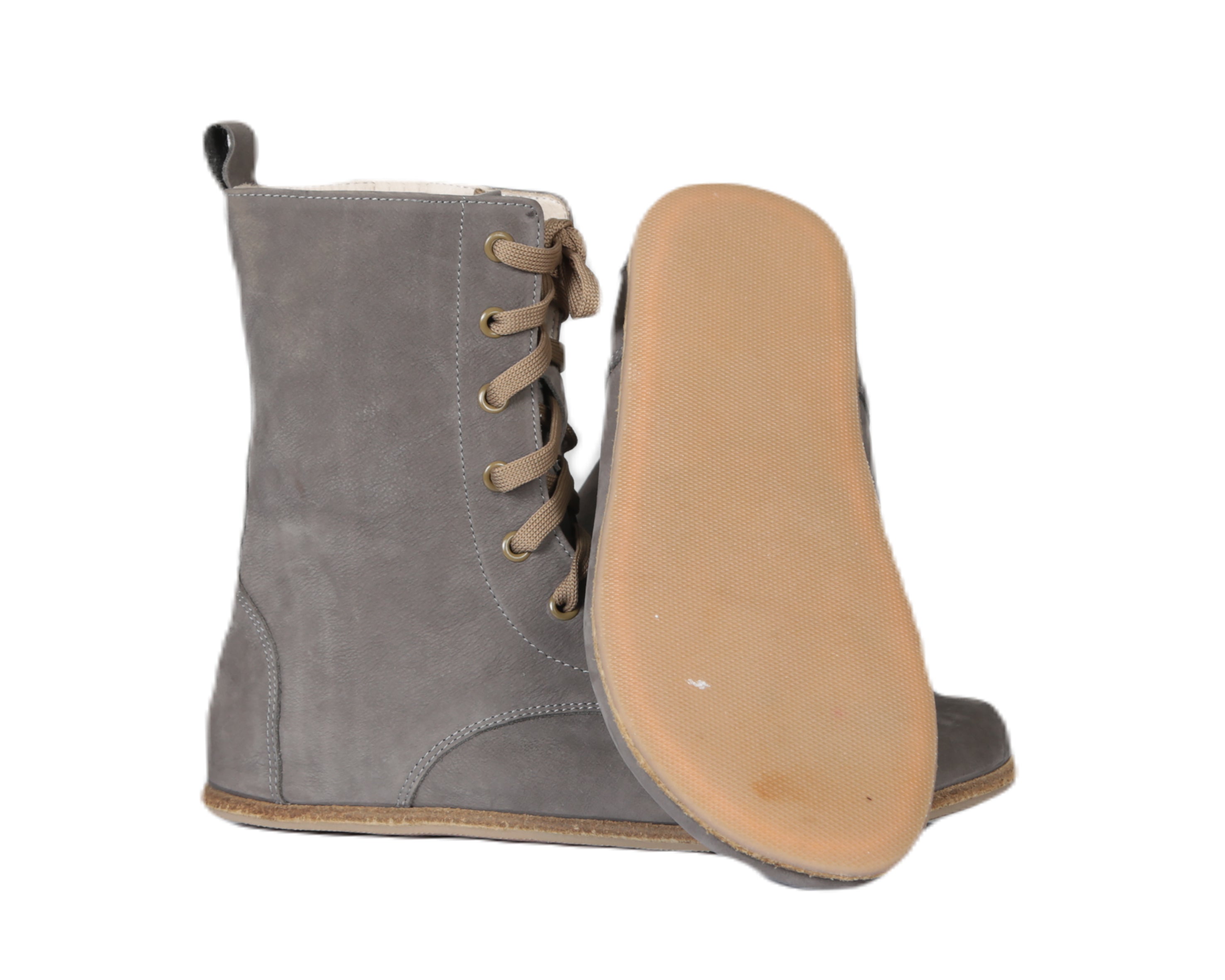 Gray Long Boots Wide Barefoot Nubuck Leather Handmade Shoes 