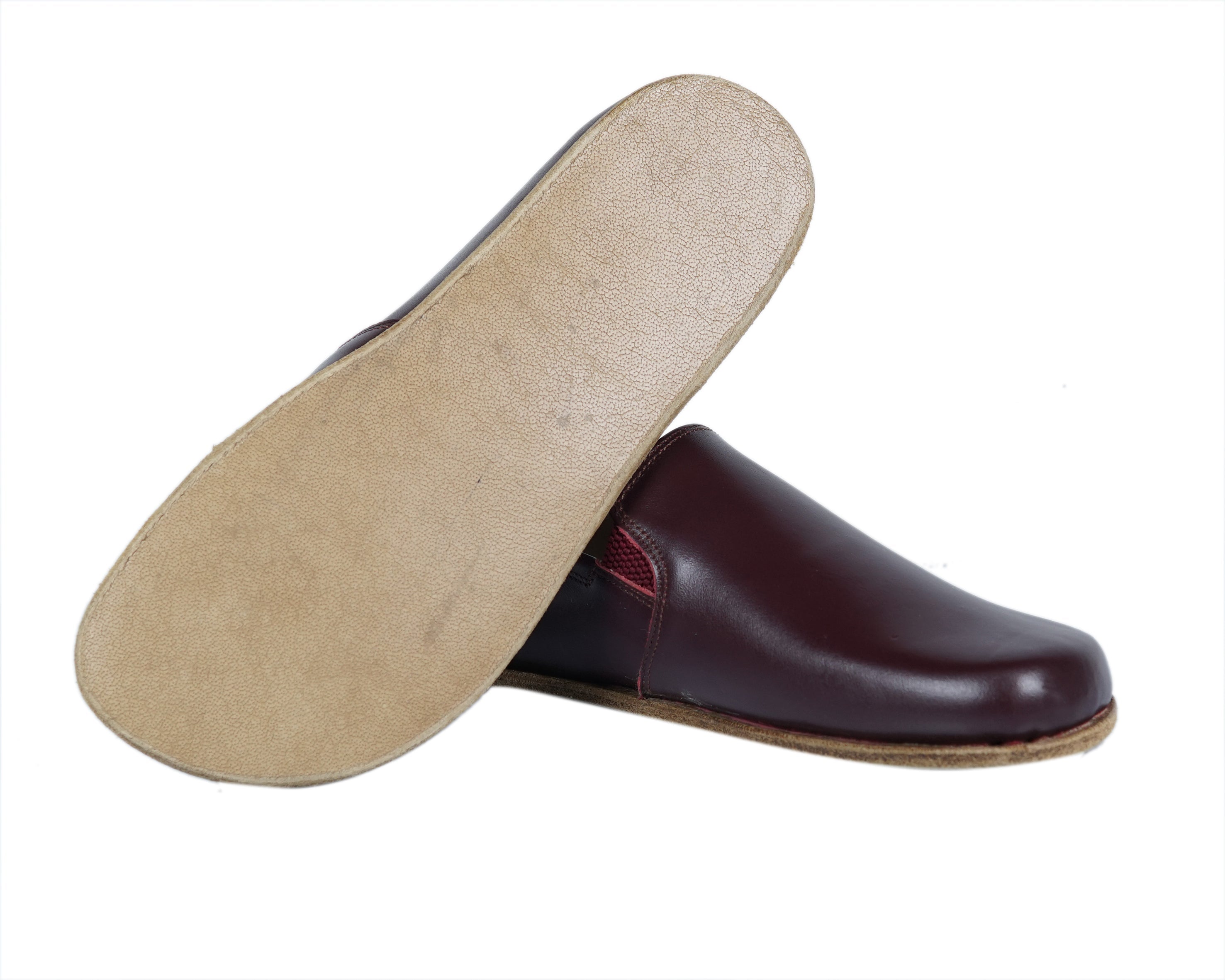 Burgundy Slip-On Wide Barefoot Smooth Leather Handmade Classic Shoes 