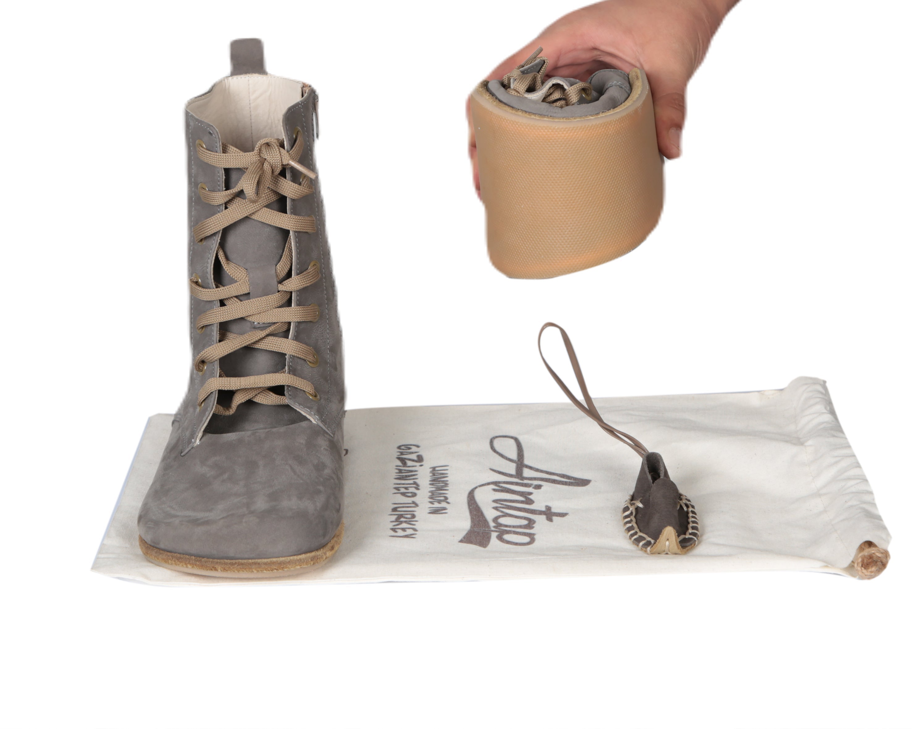 Gray Long Boots Wide Barefoot Nubuck Leather Handmade Shoes 