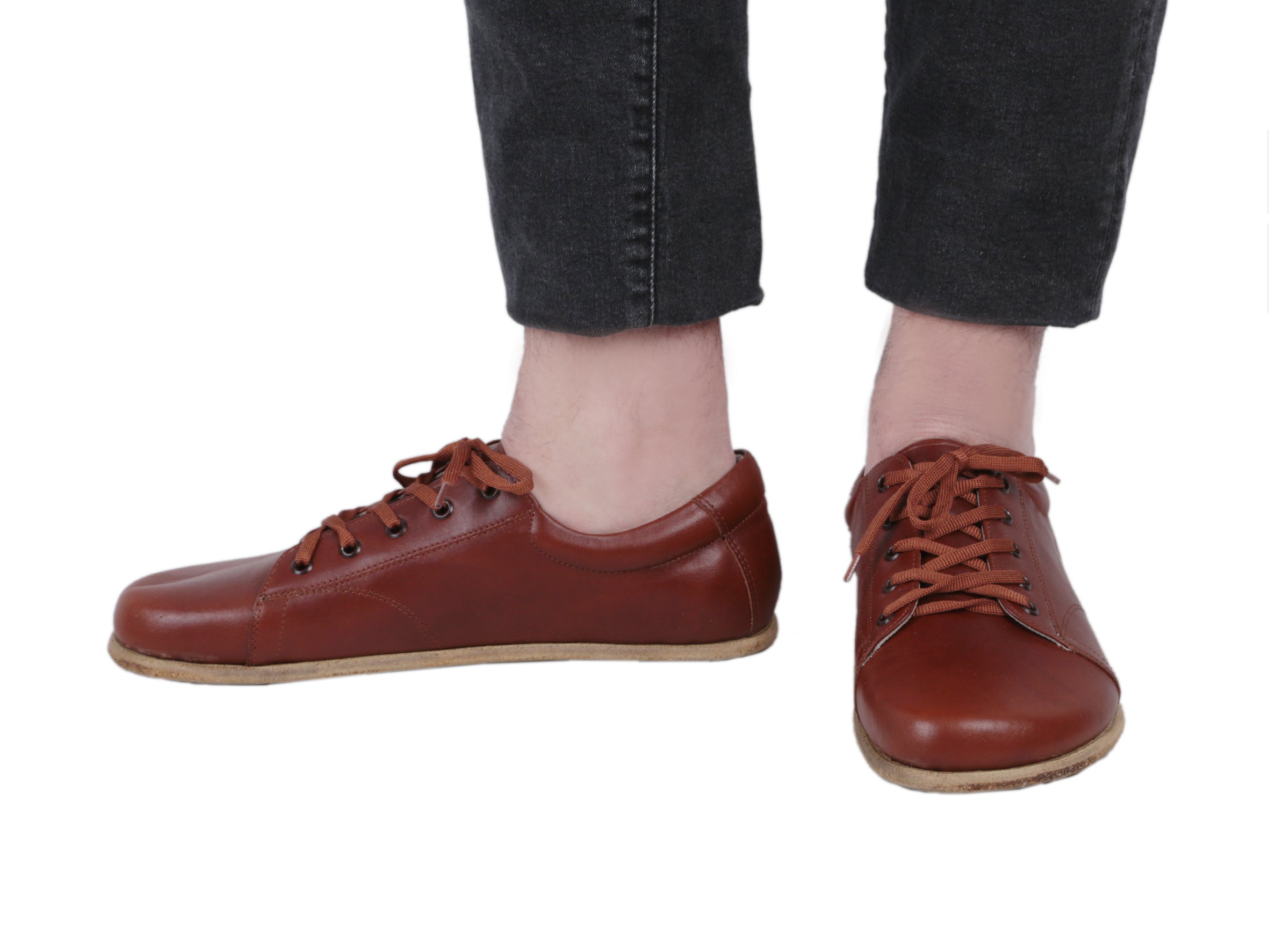 Brown Sneaker Wide Barefoot Smooth Leather Handmade Shoes 