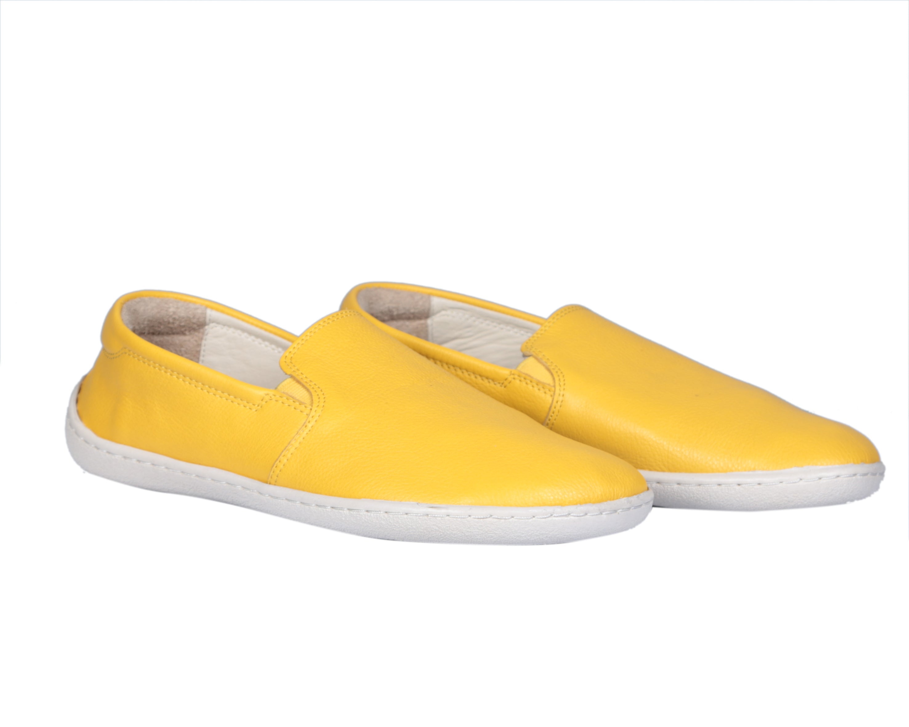 Yellow Slip-On Wide Barefoot Shoes Smooth Leather Handmade 6mm Rubber Outsole 