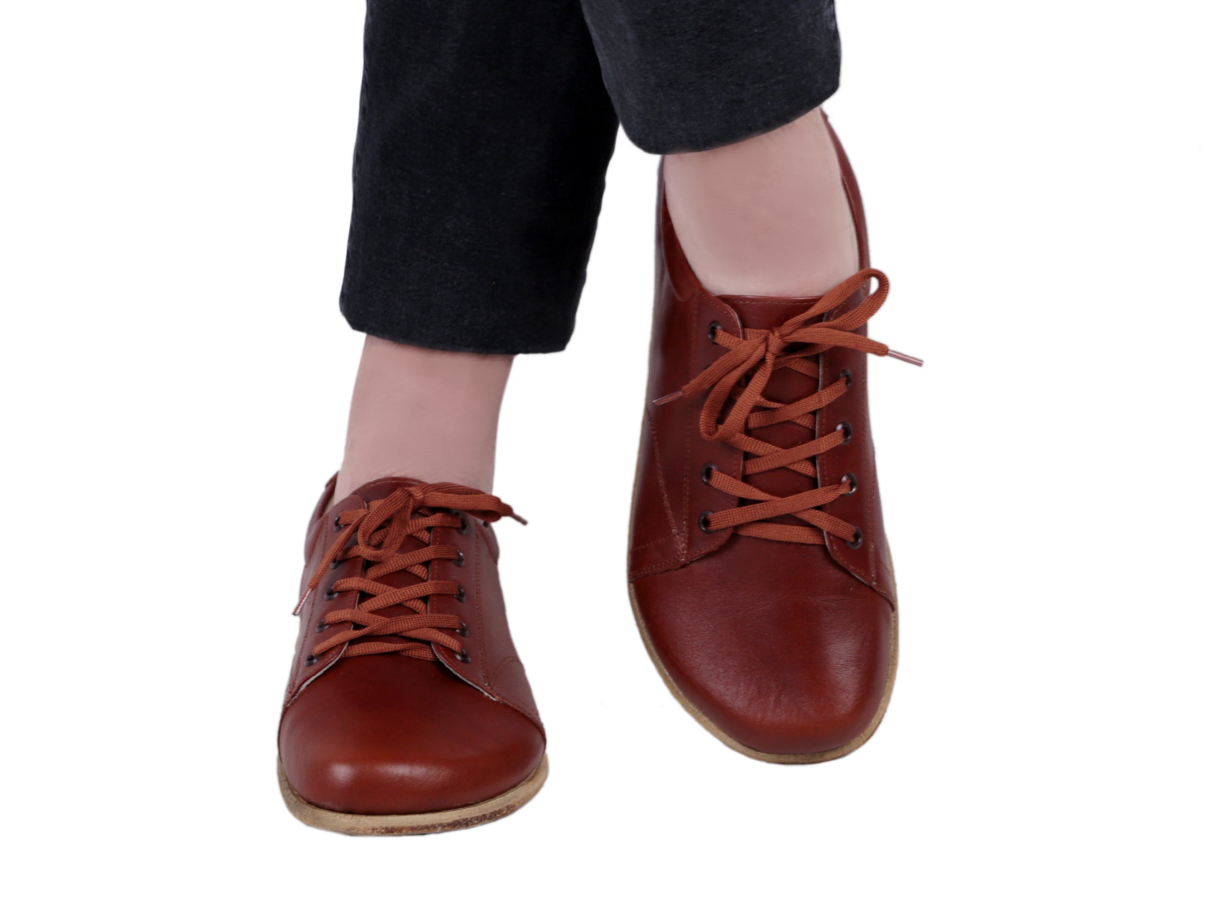 Brown Sneaker Wide Barefoot Smooth Leather Handmade Shoes 